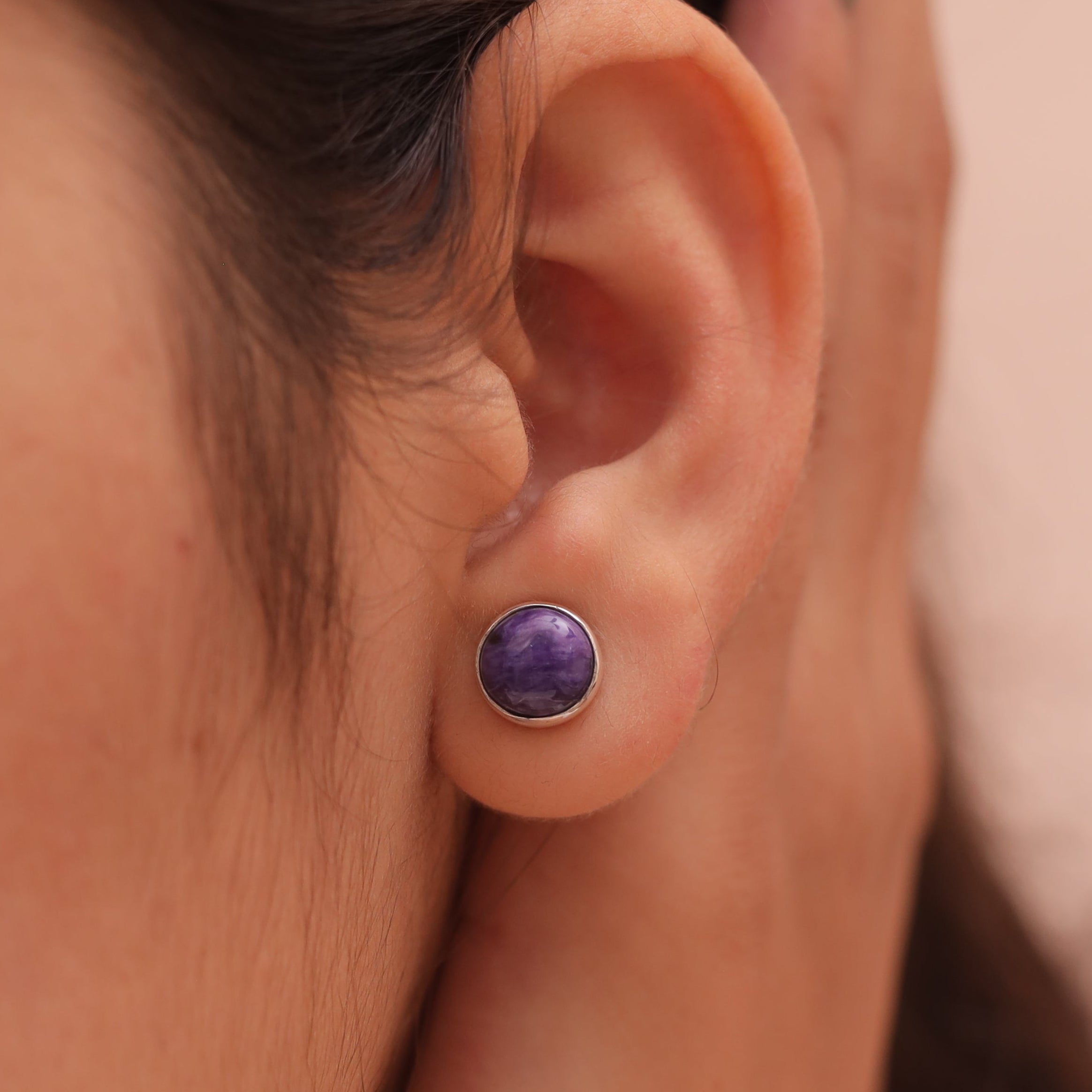 Charoite 925 Sterling Silver Stud Earrings