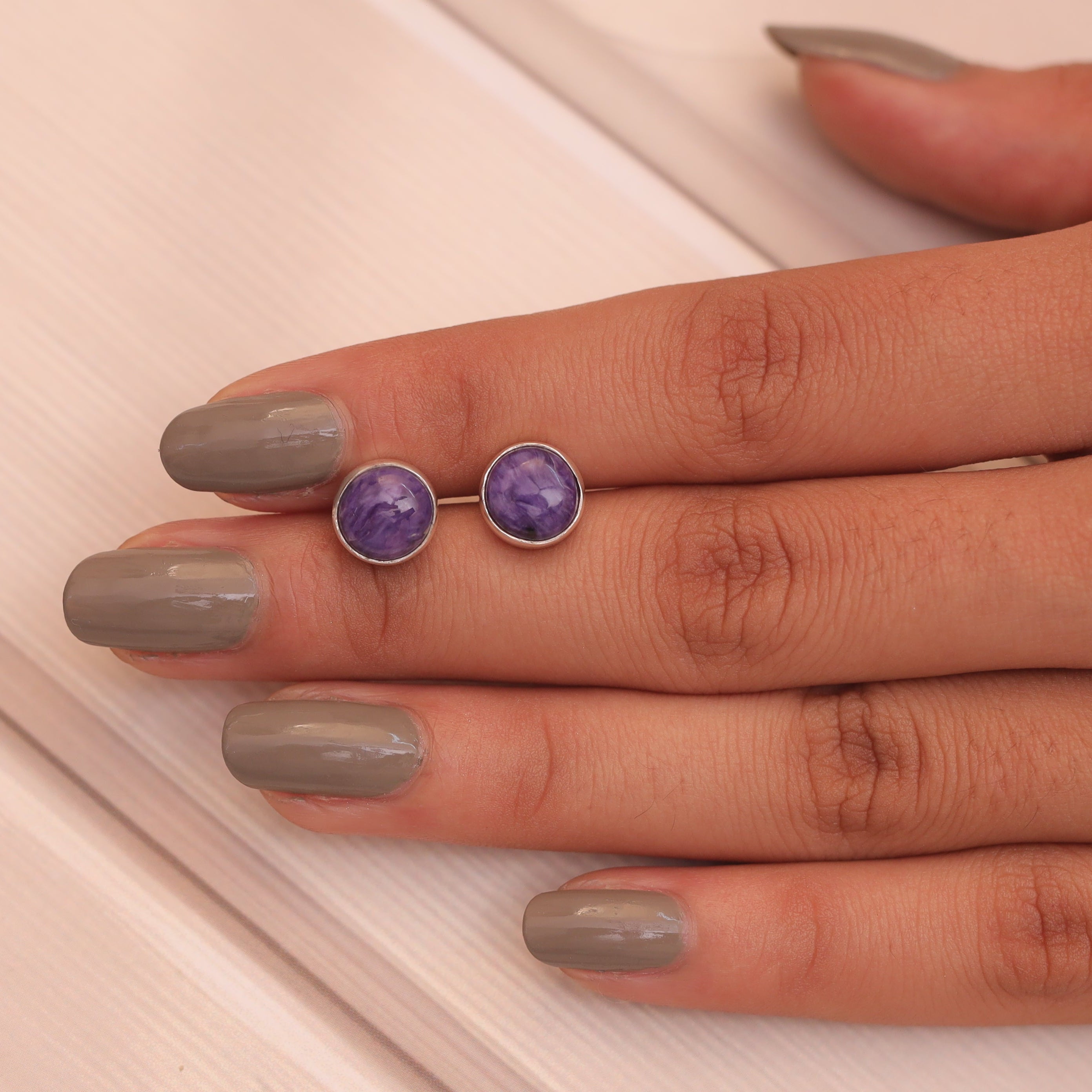 Charoite 925 Sterling Silver Stud Earrings