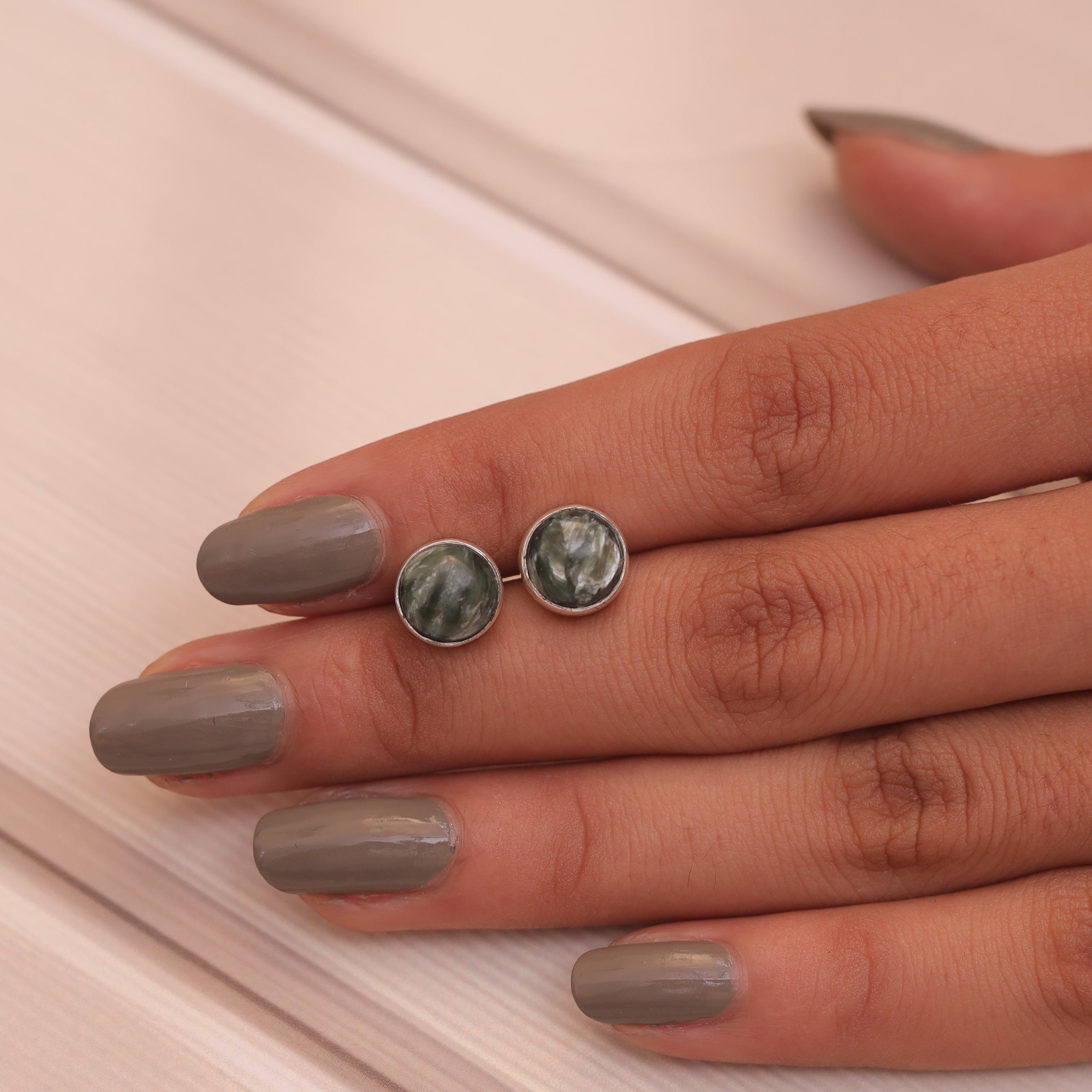 Seraphinite Sterling Silver Stud Earrings