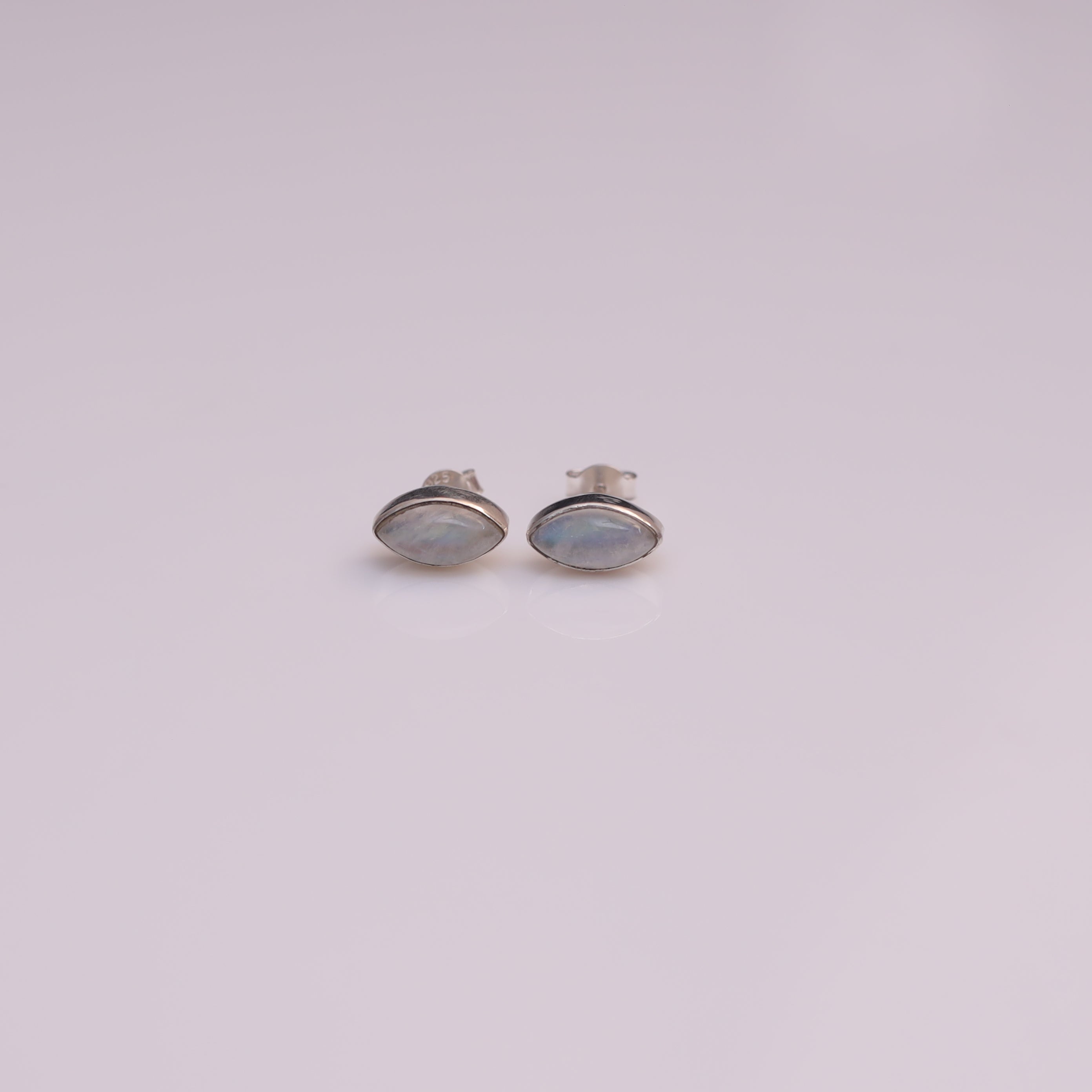 Rainbow Moonstone Sterling Silver Stud Earrings