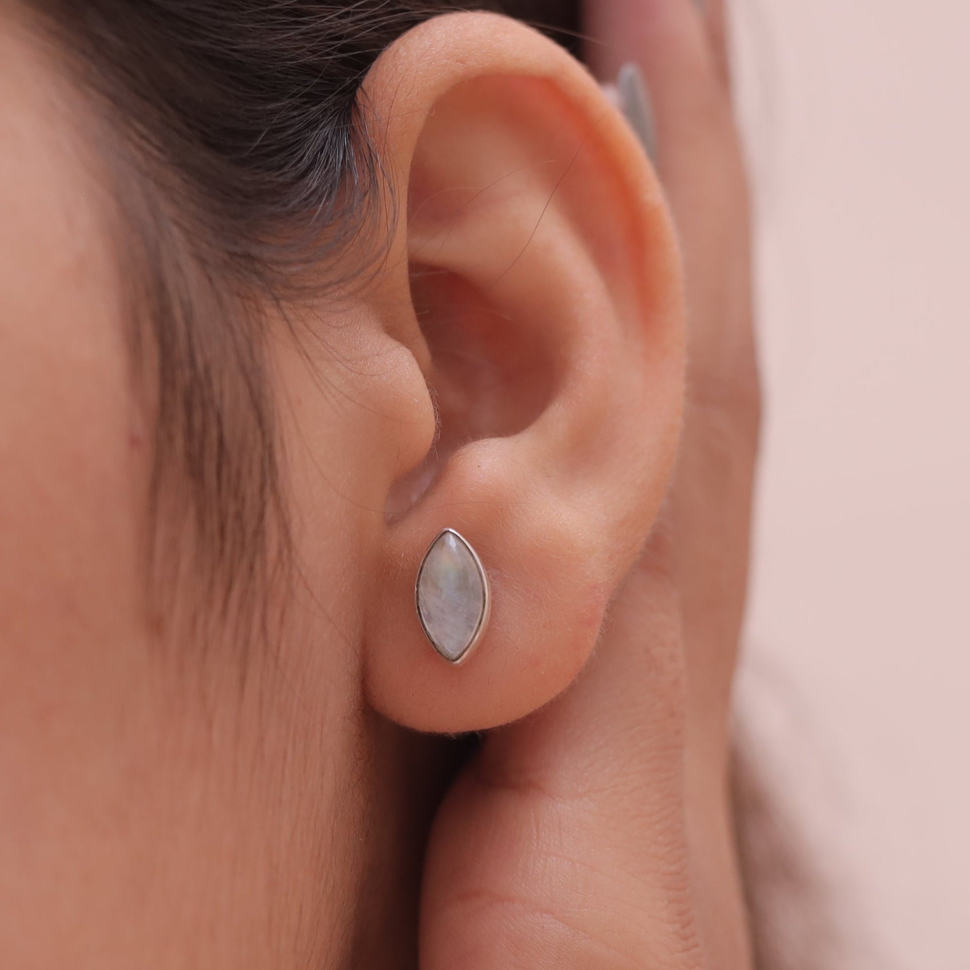 Rainbow Moonstone Sterling Silver Stud Earrings
