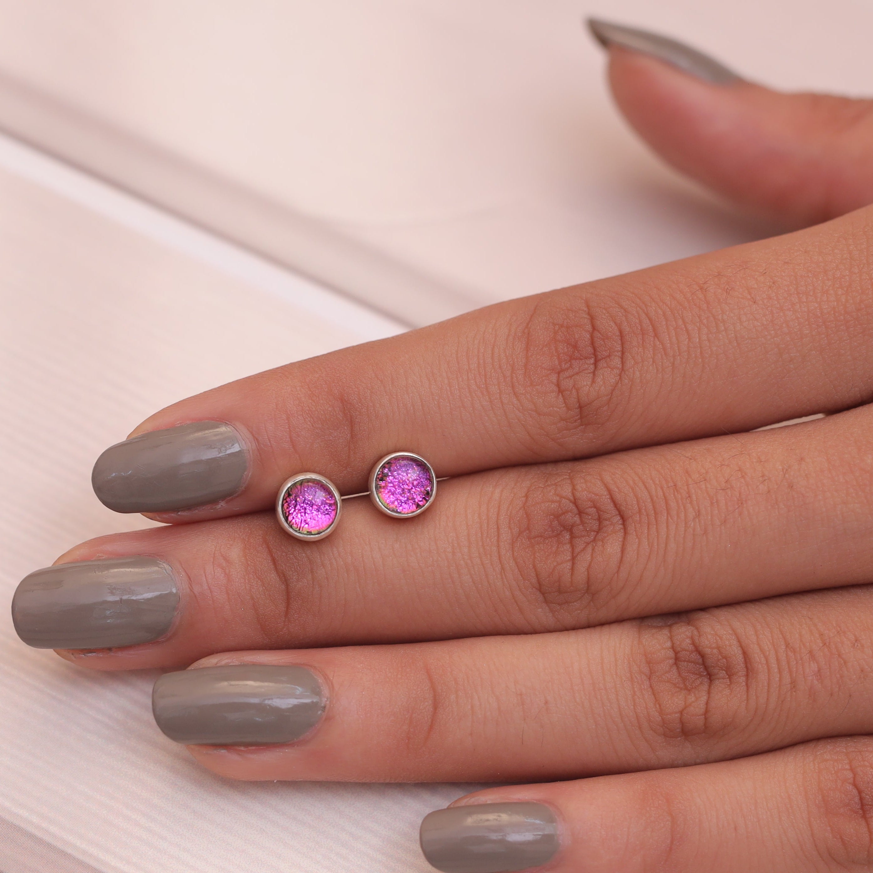 Dichroic Glass Sterling Silver Stud Earrings