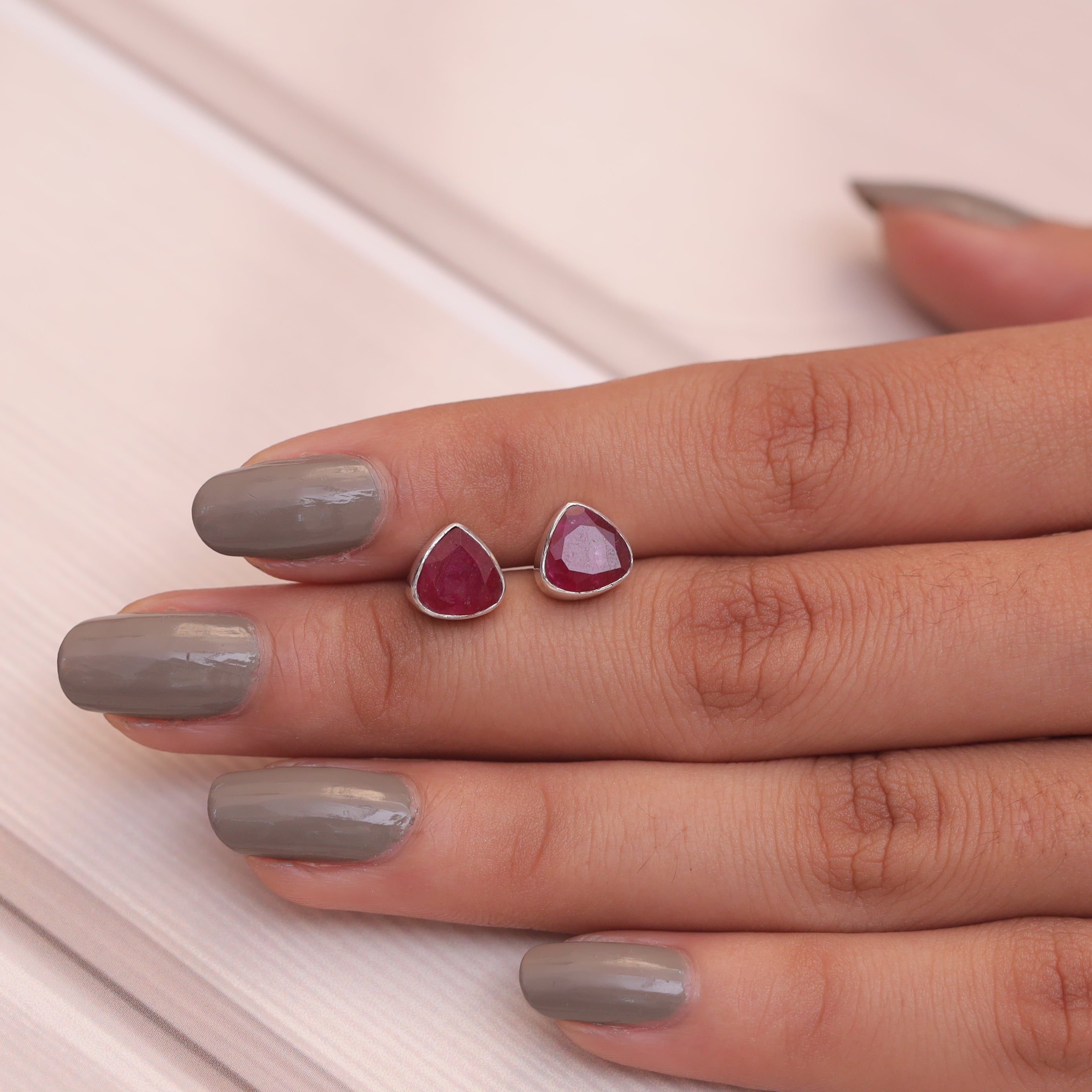 Cut Ruby Sterling Silver Stud Earrings