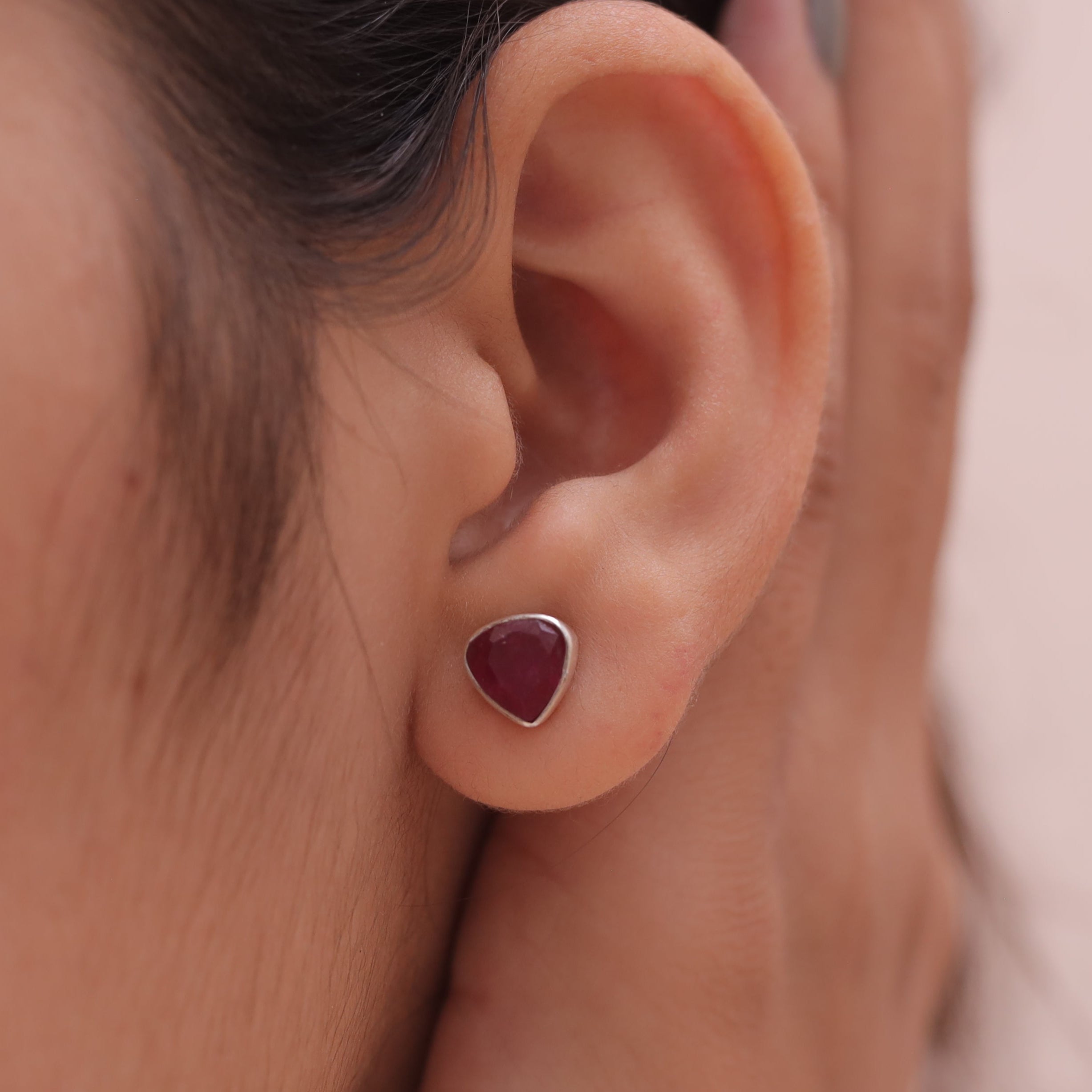 Cut Ruby Sterling Silver Stud Earrings