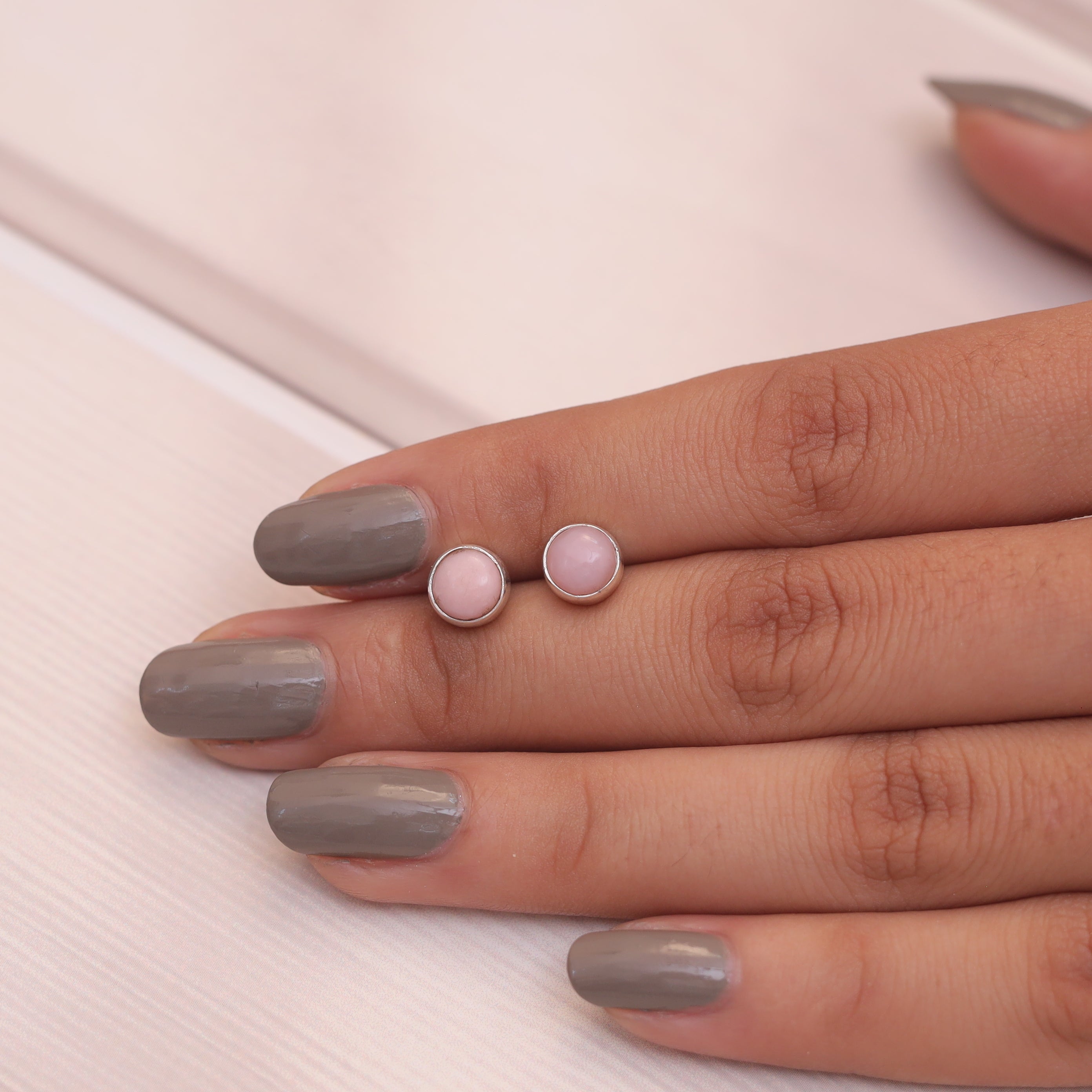 Pink Opal Sterling Silver Stud Earrings