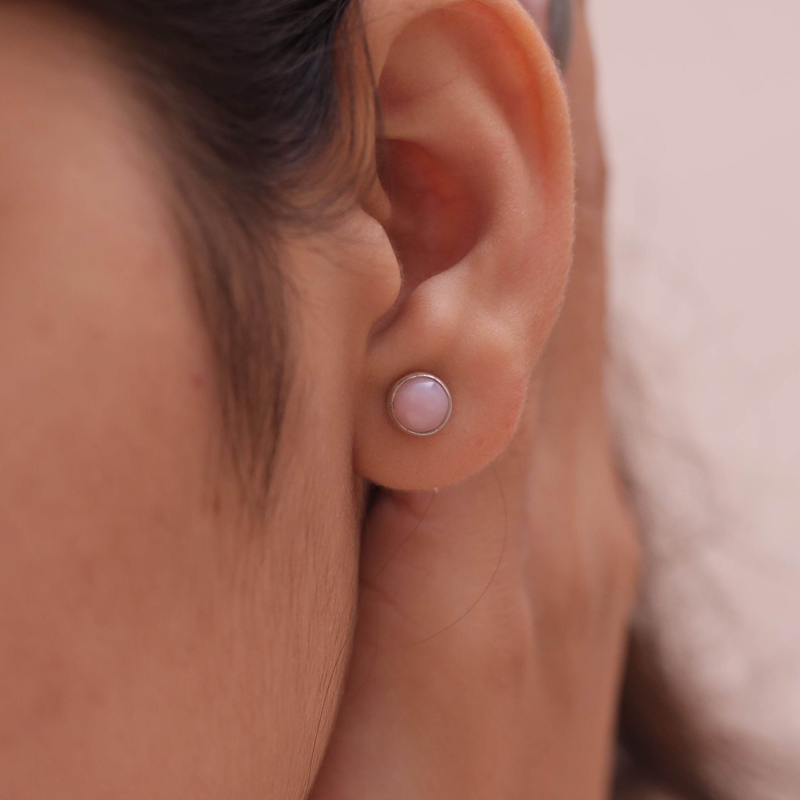 Pink Opal Sterling Silver Stud Earrings