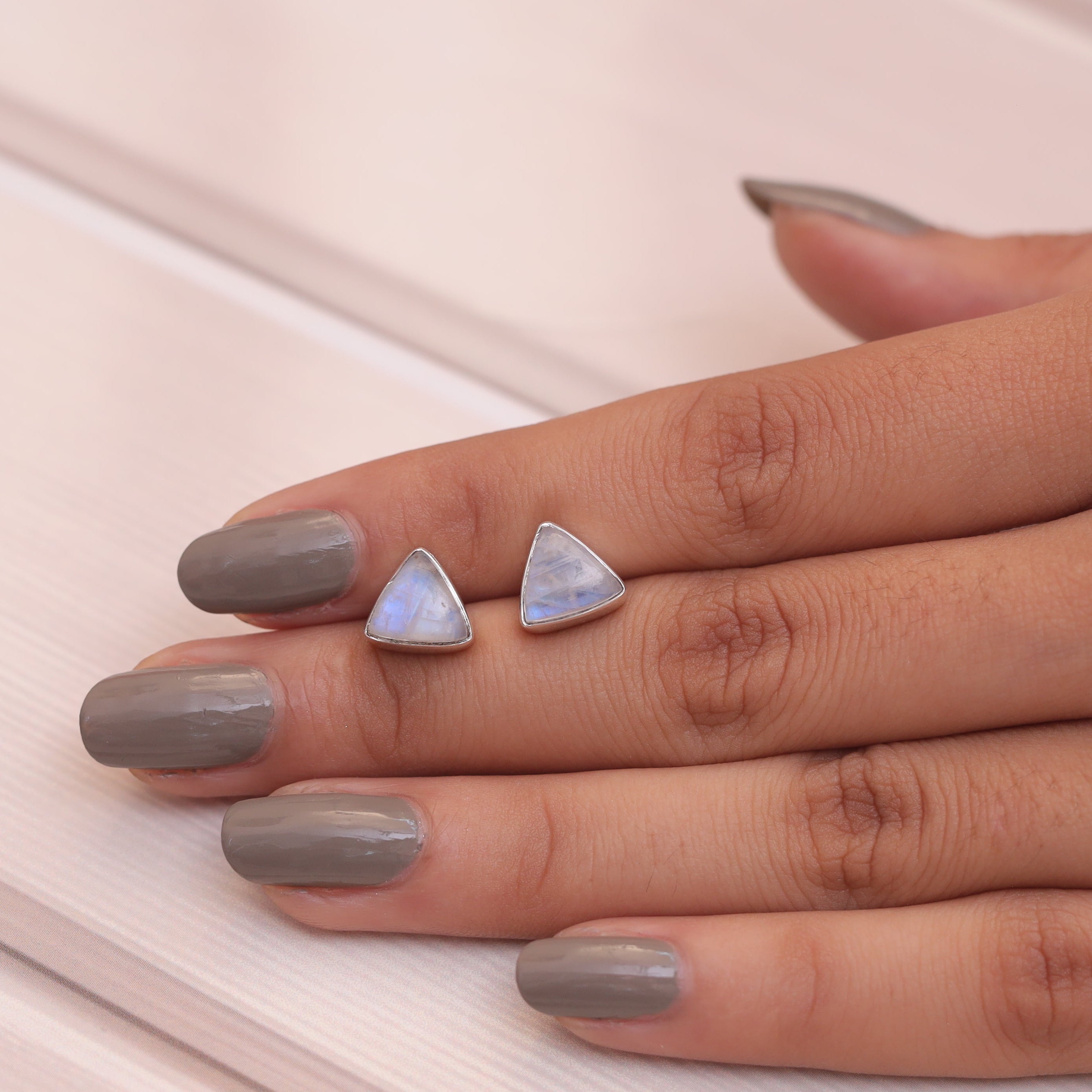 Rainbow Moonstone Sterling Silver Stud Earrings