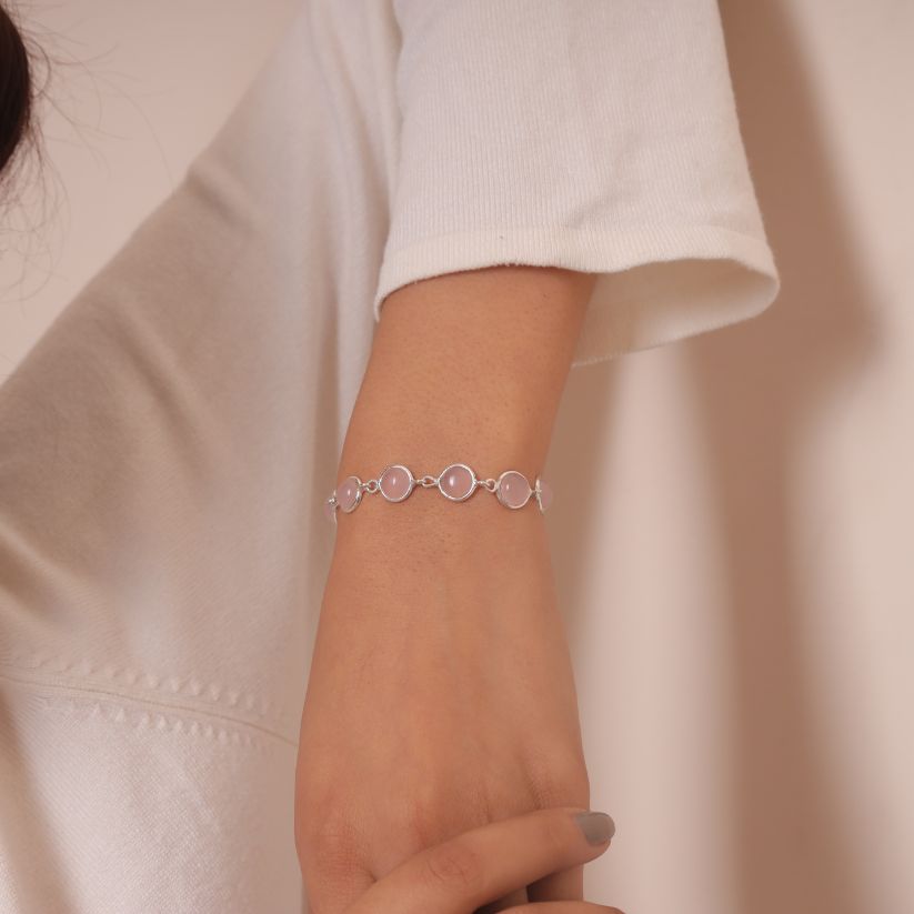 Rose Quartz Sterling Silver Bracelet