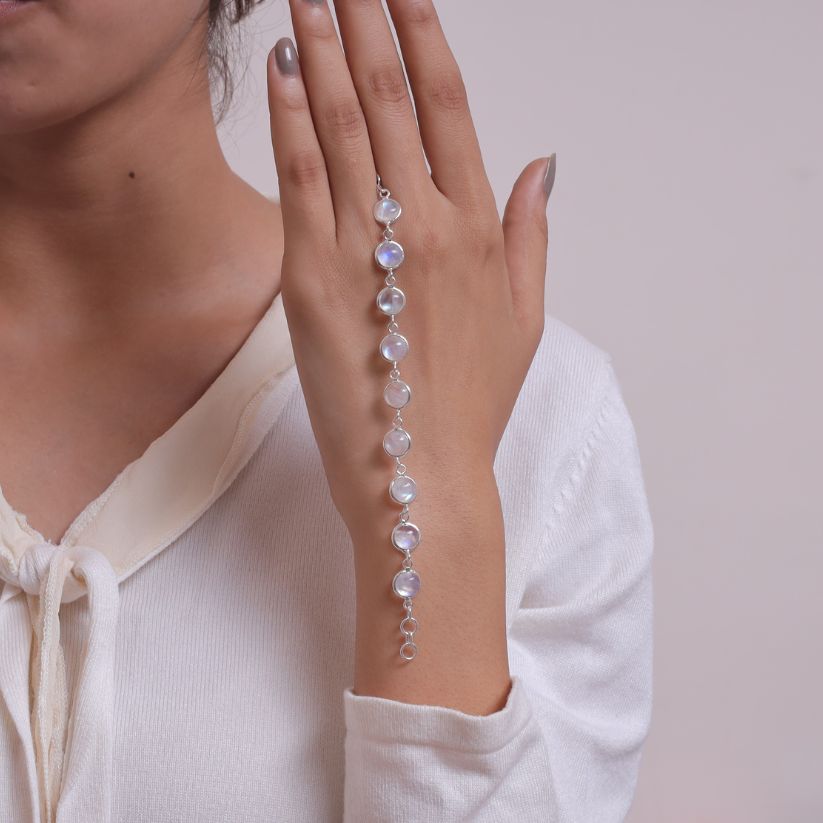 Rainbow Moonstone Sterling Silver Bracelet