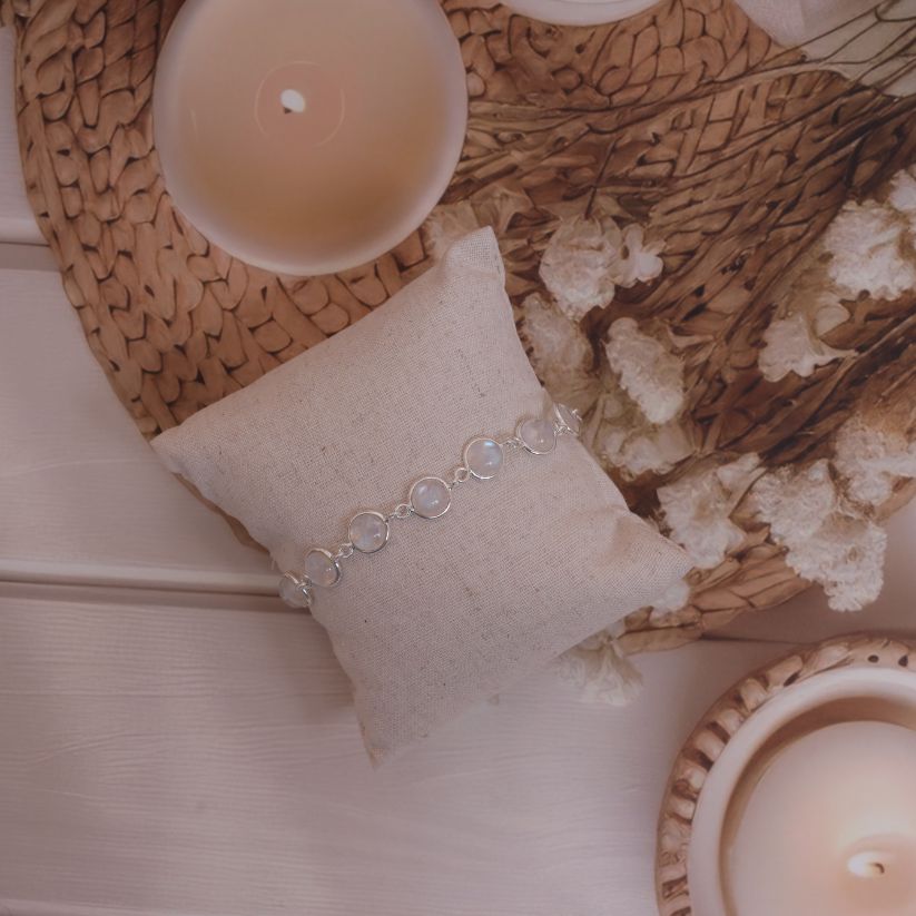 Rainbow Moonstone Sterling Silver Bracelet