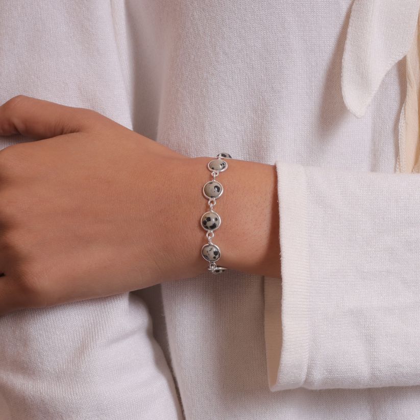 Dalmatian Jasper Sterling Silver Bracelet