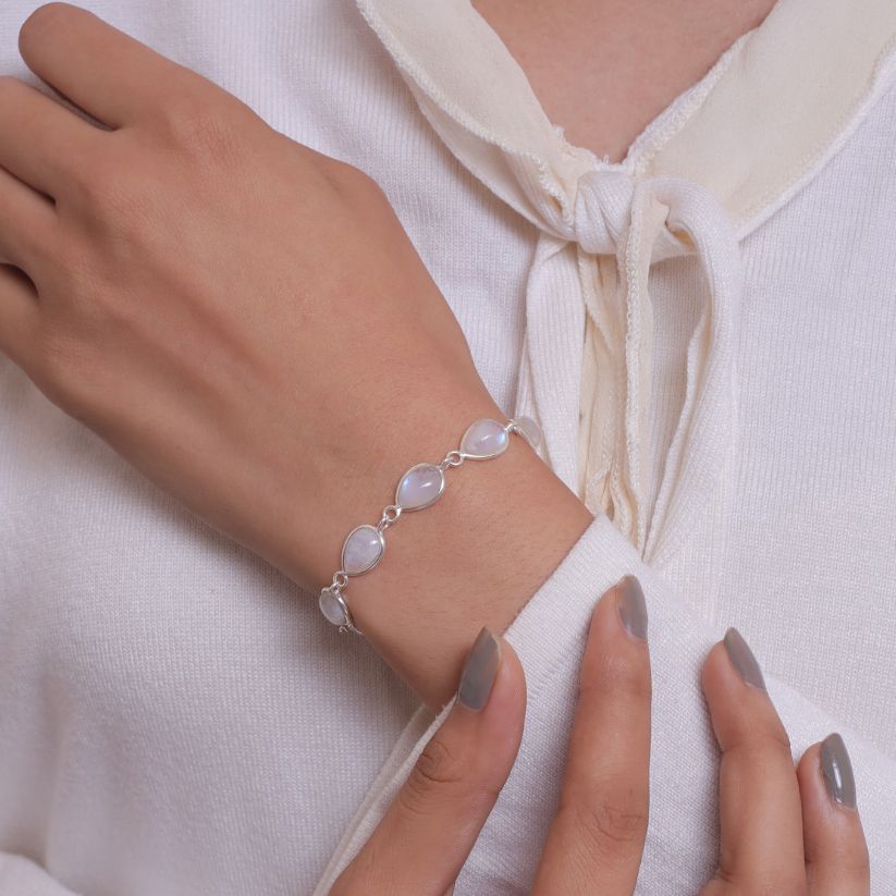 Rainbow Moonstone Sterling Silver Bracelet