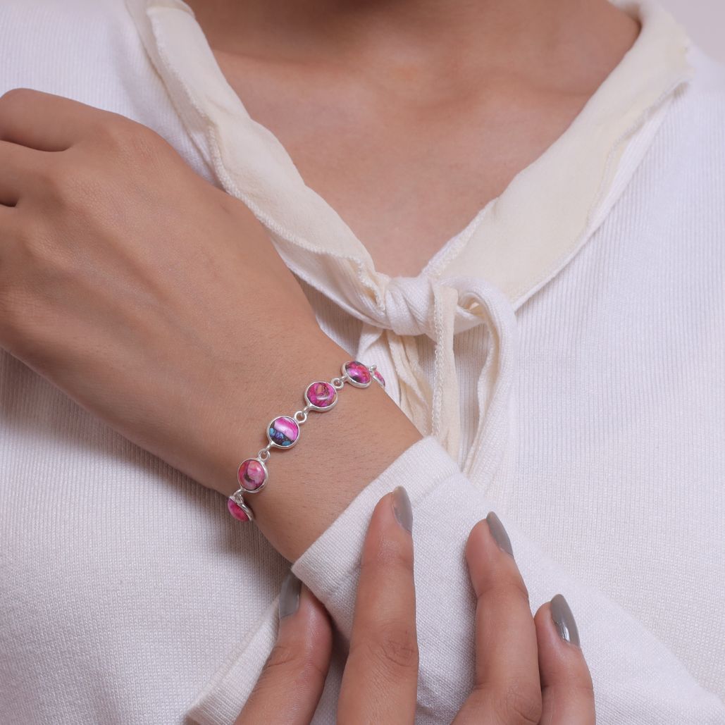 Pink Oyster Sterling Silver Bracelet