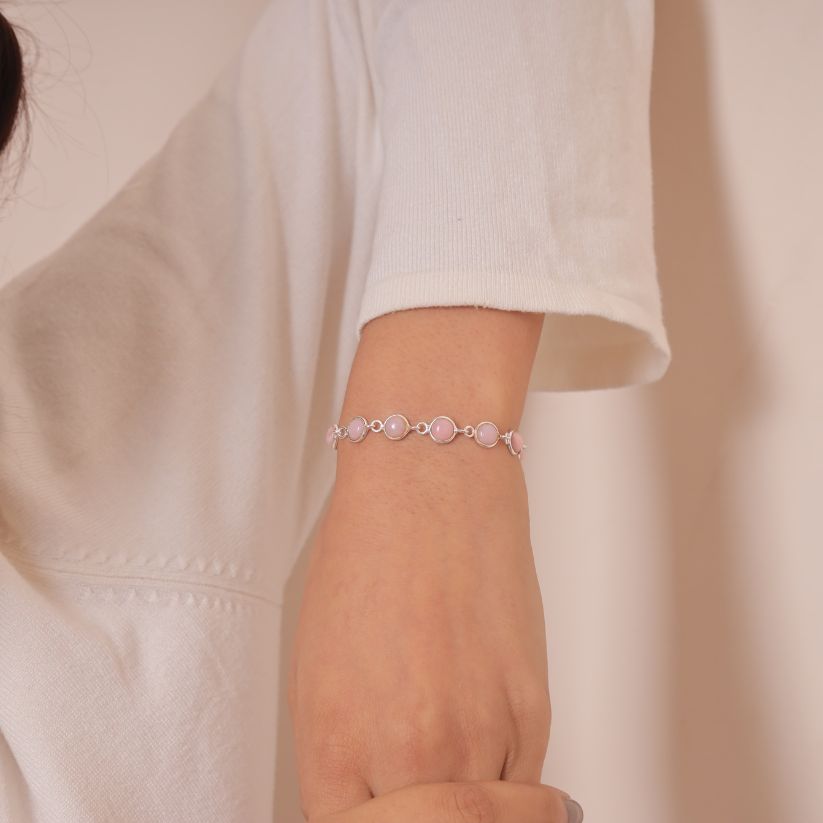 Pink Opal Sterling Silver Bracelet