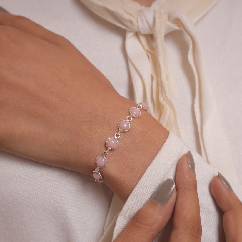 Pink Opal Sterling Silver Bracelet