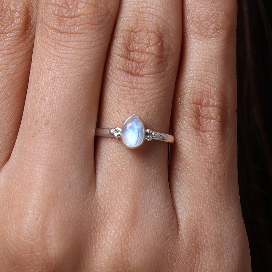 Rainbow Moonstone Sterling Silver Ring