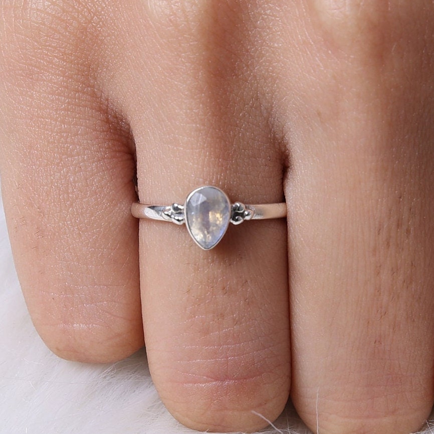 Rainbow Moonstone Sterling Silver Ring