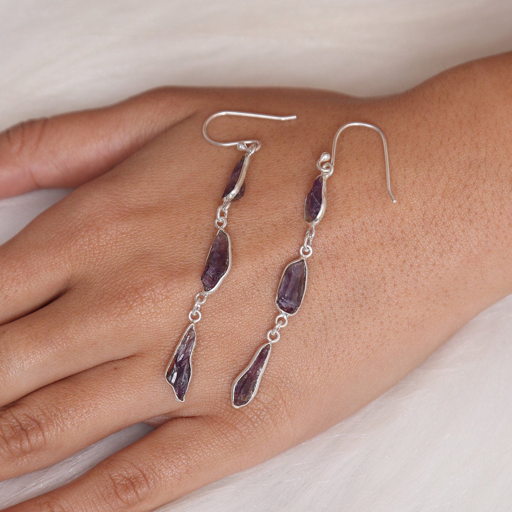 Raw Amethyst Sterling Silver Earrings