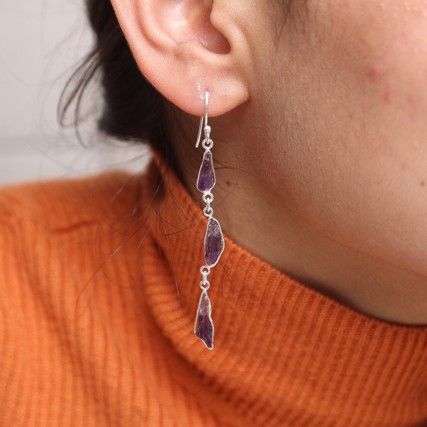 Raw Amethyst Sterling Silver Earrings