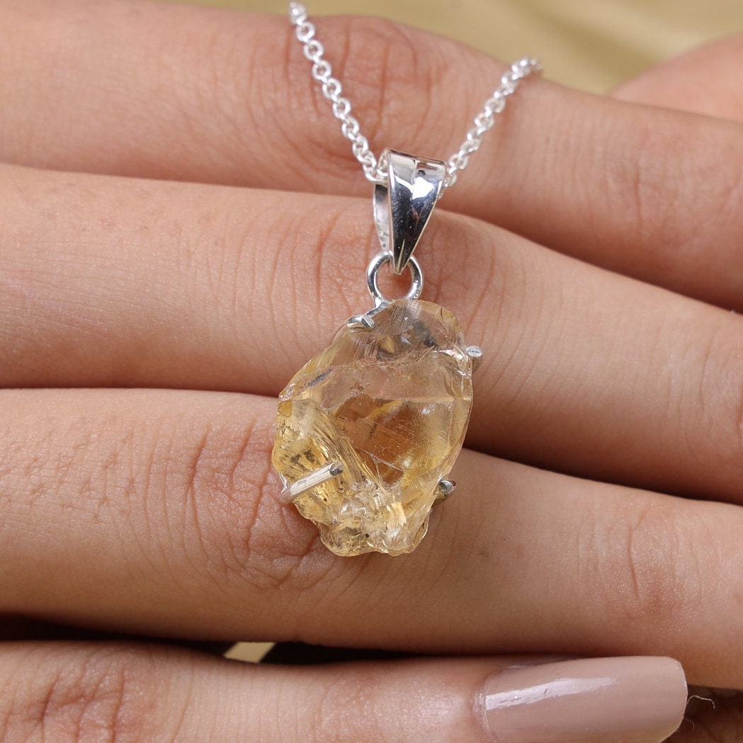 Raw Citrine Sterling Silver Pendant