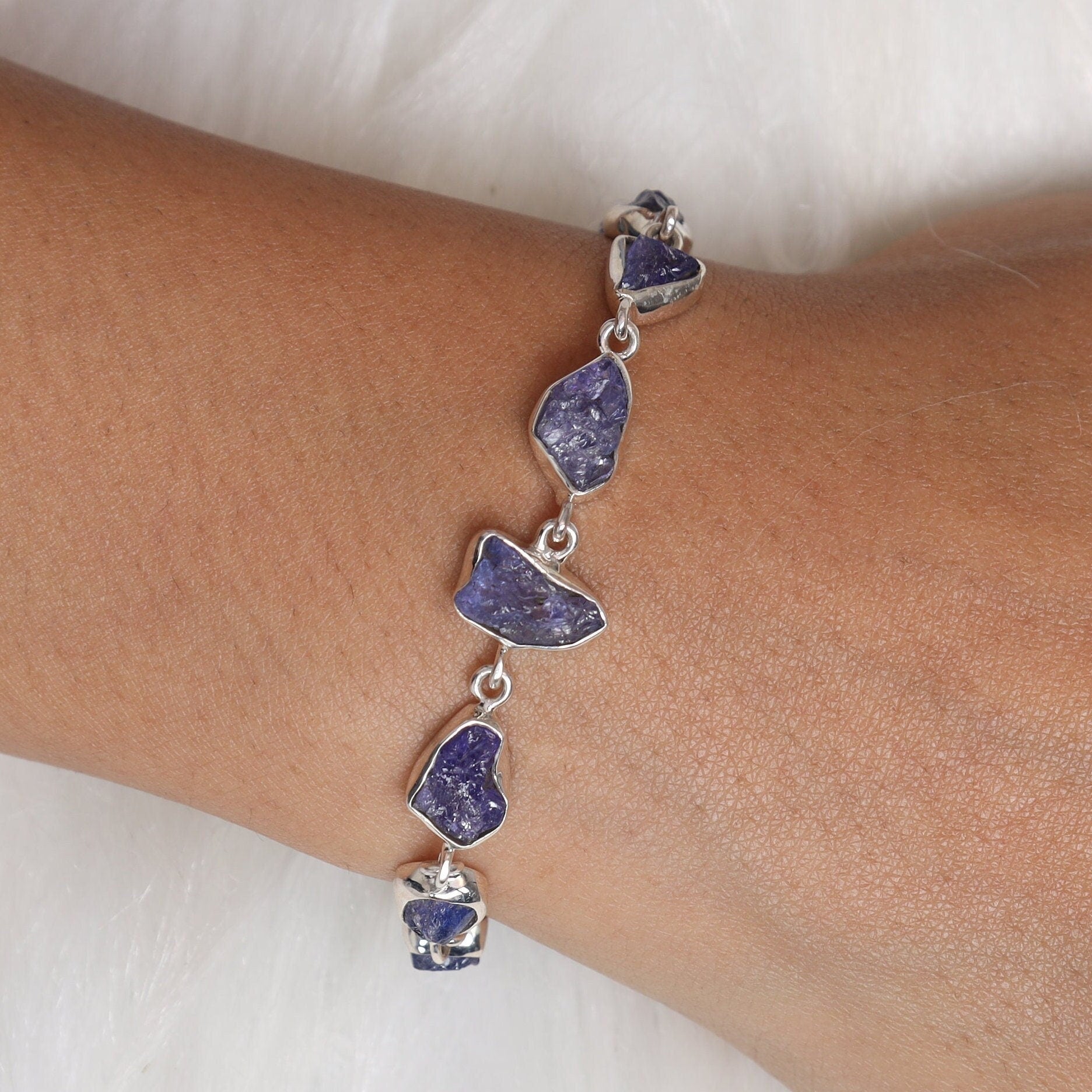 Raw Tanzanite Sterling Silver Bracelet