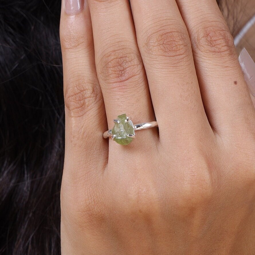 Raw Peridot Sterling Silver Ring