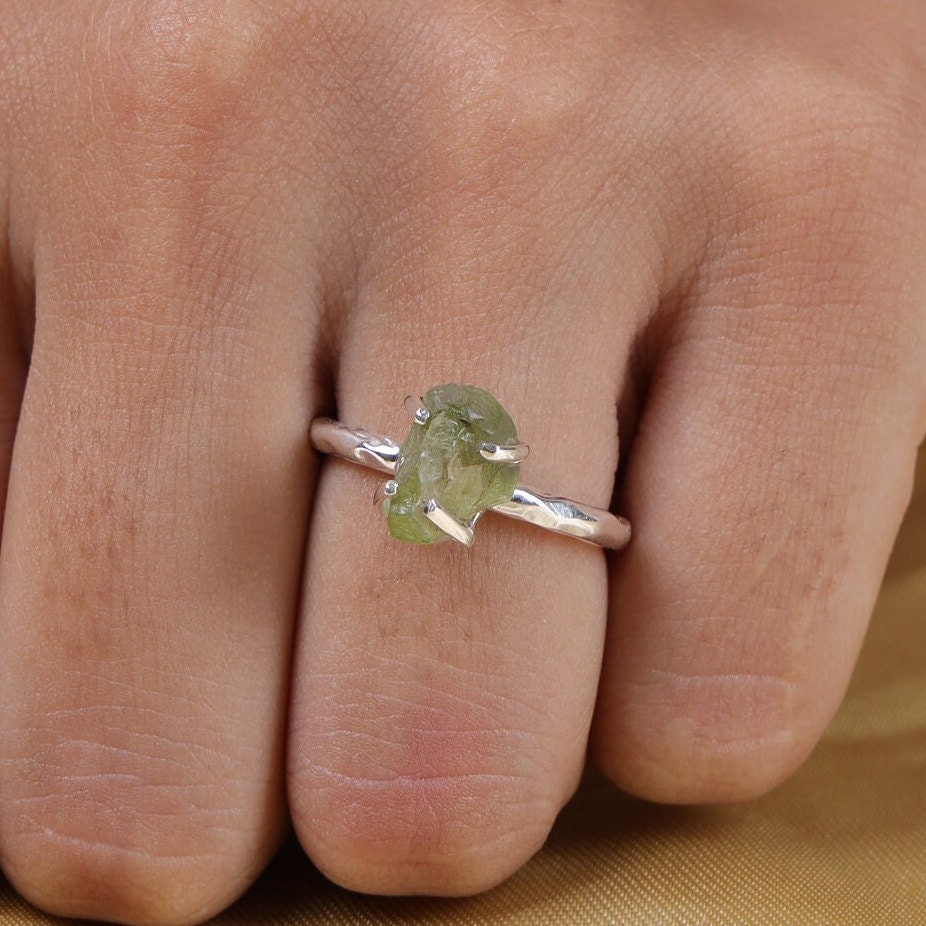 Raw Peridot Sterling Silver Ring