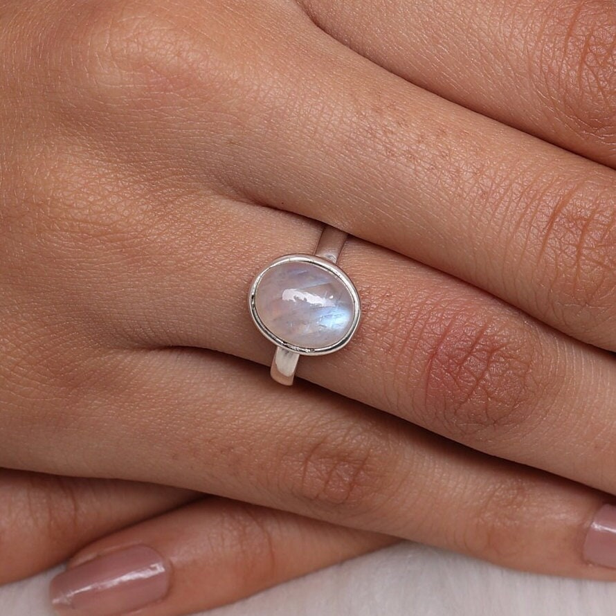 Rainbow Moonstone Sterling Silver Ring