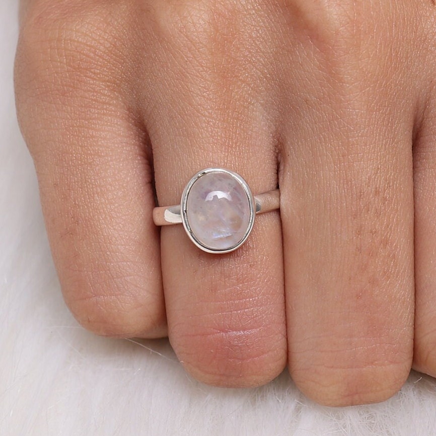 Rainbow Moonstone Sterling Silver Ring