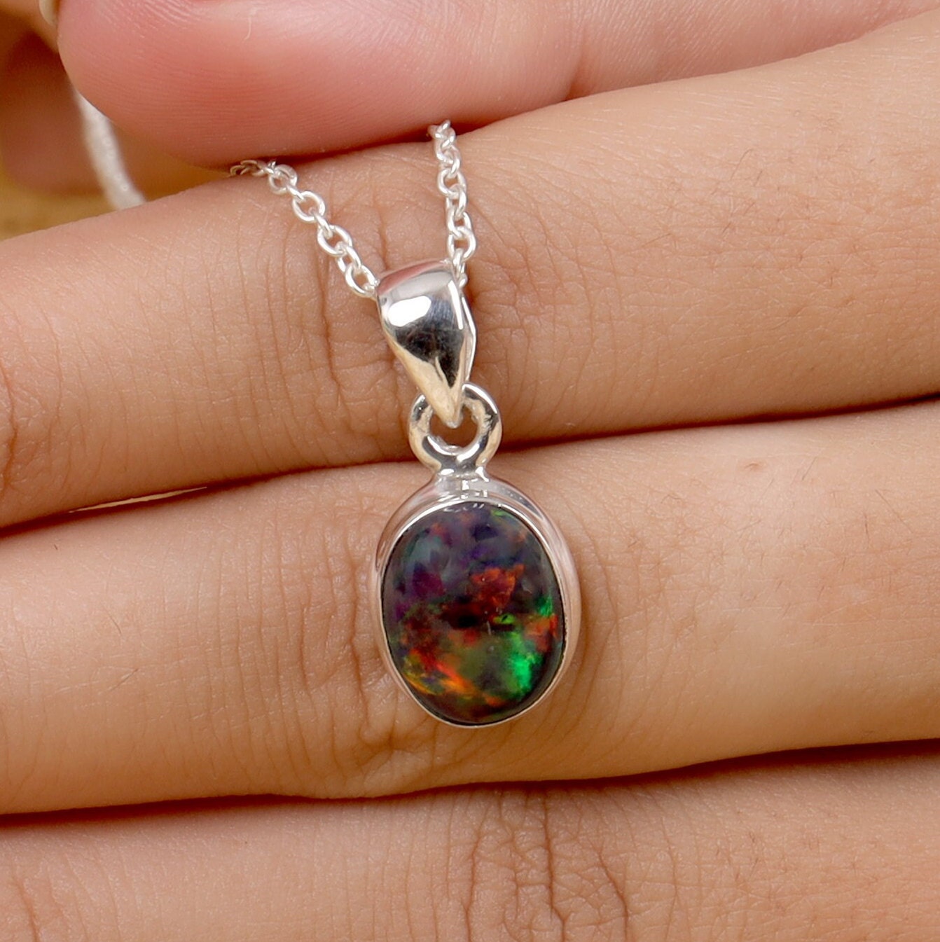 Black Opal Sterling Silver Pendant