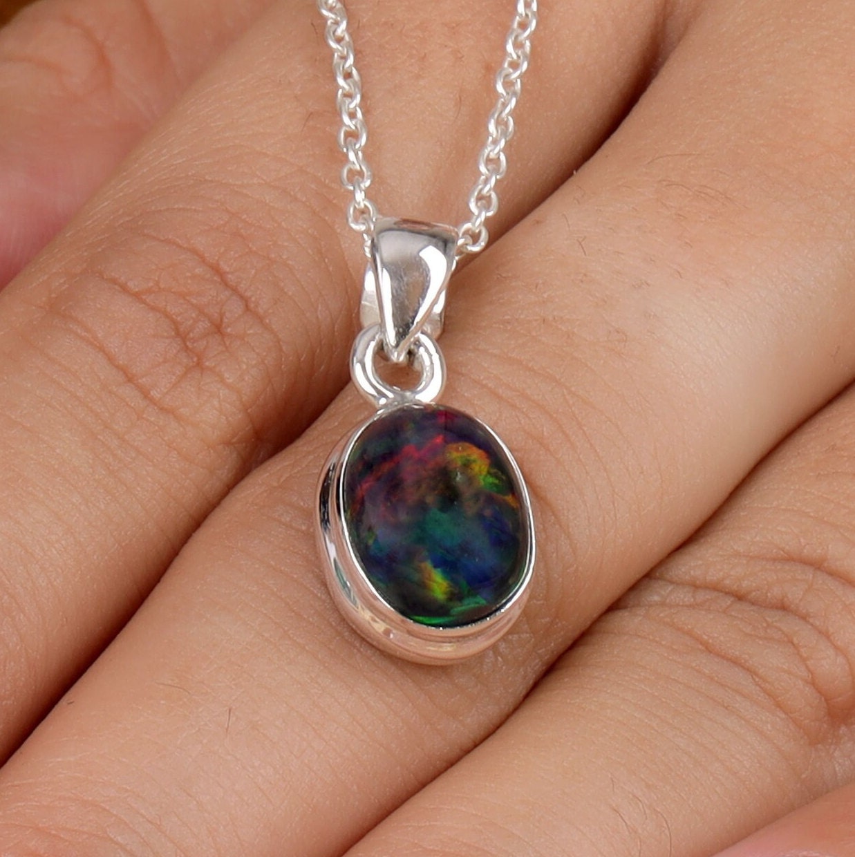 Black Opal Sterling Silver Pendant