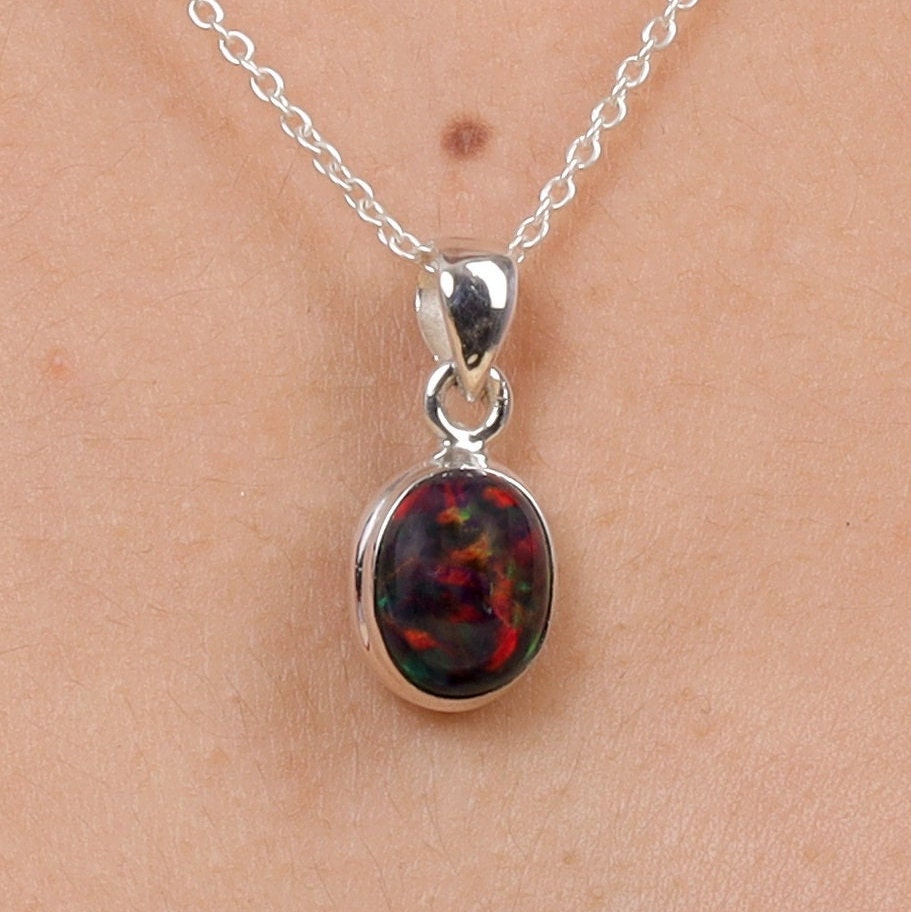 Black Opal Sterling Silver Pendant