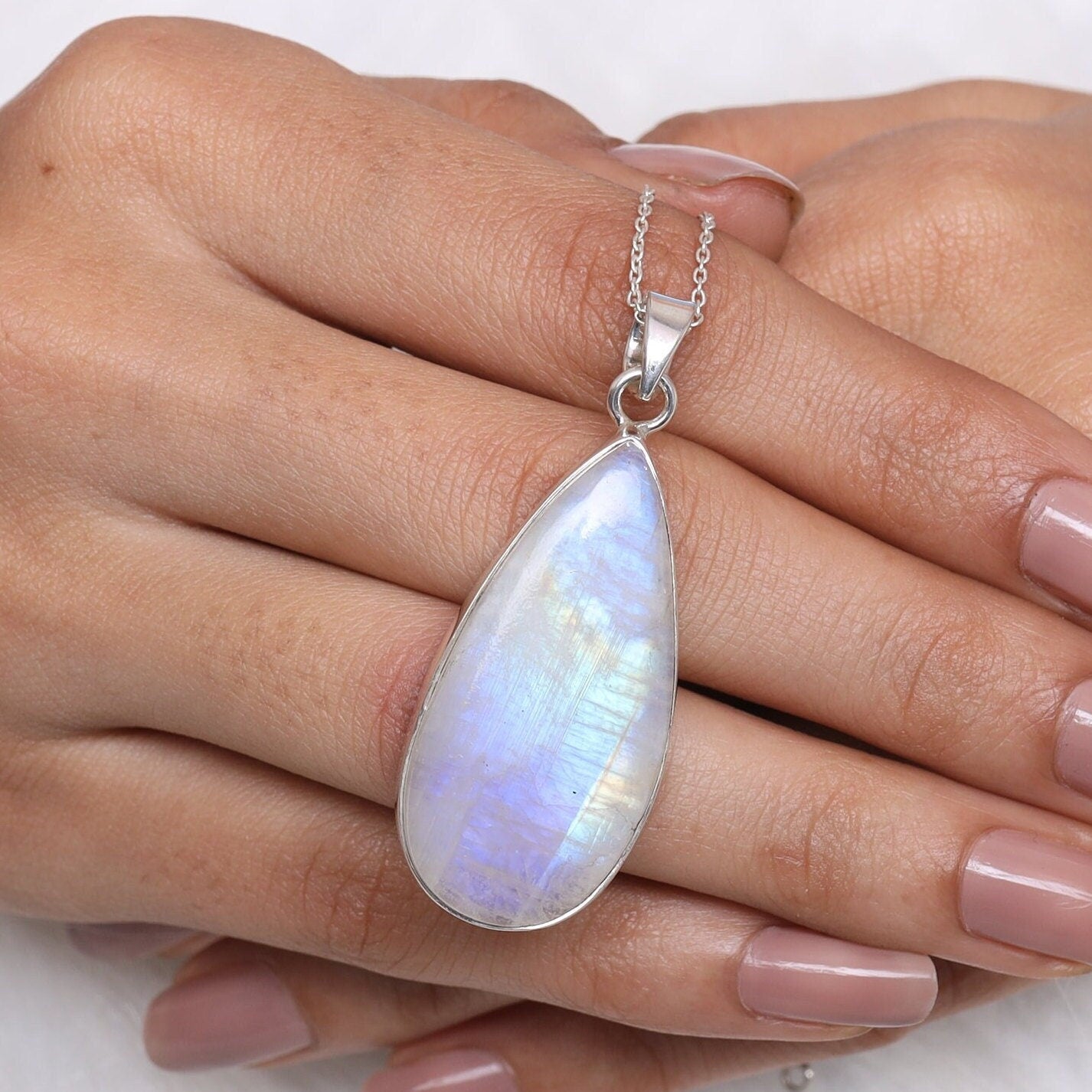 Rainbow Moonstone Sterling Silver Pendant