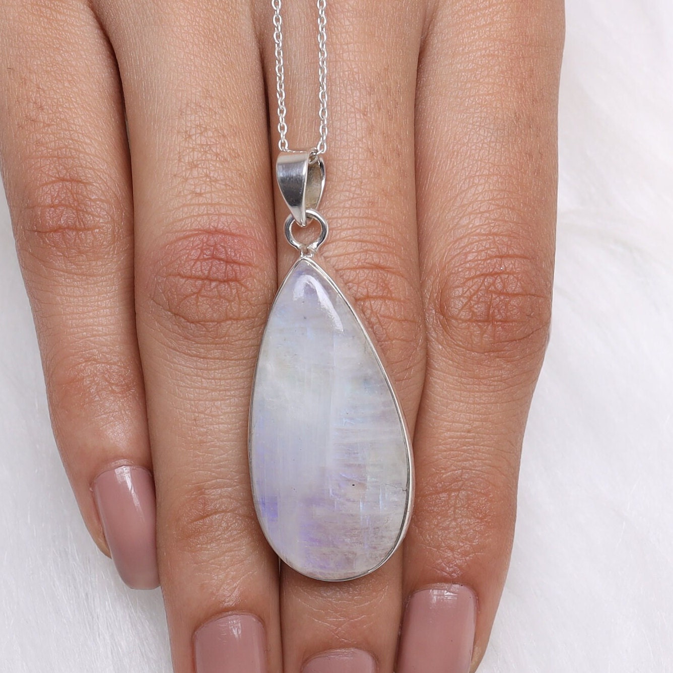 Rainbow Moonstone Sterling Silver Pendant