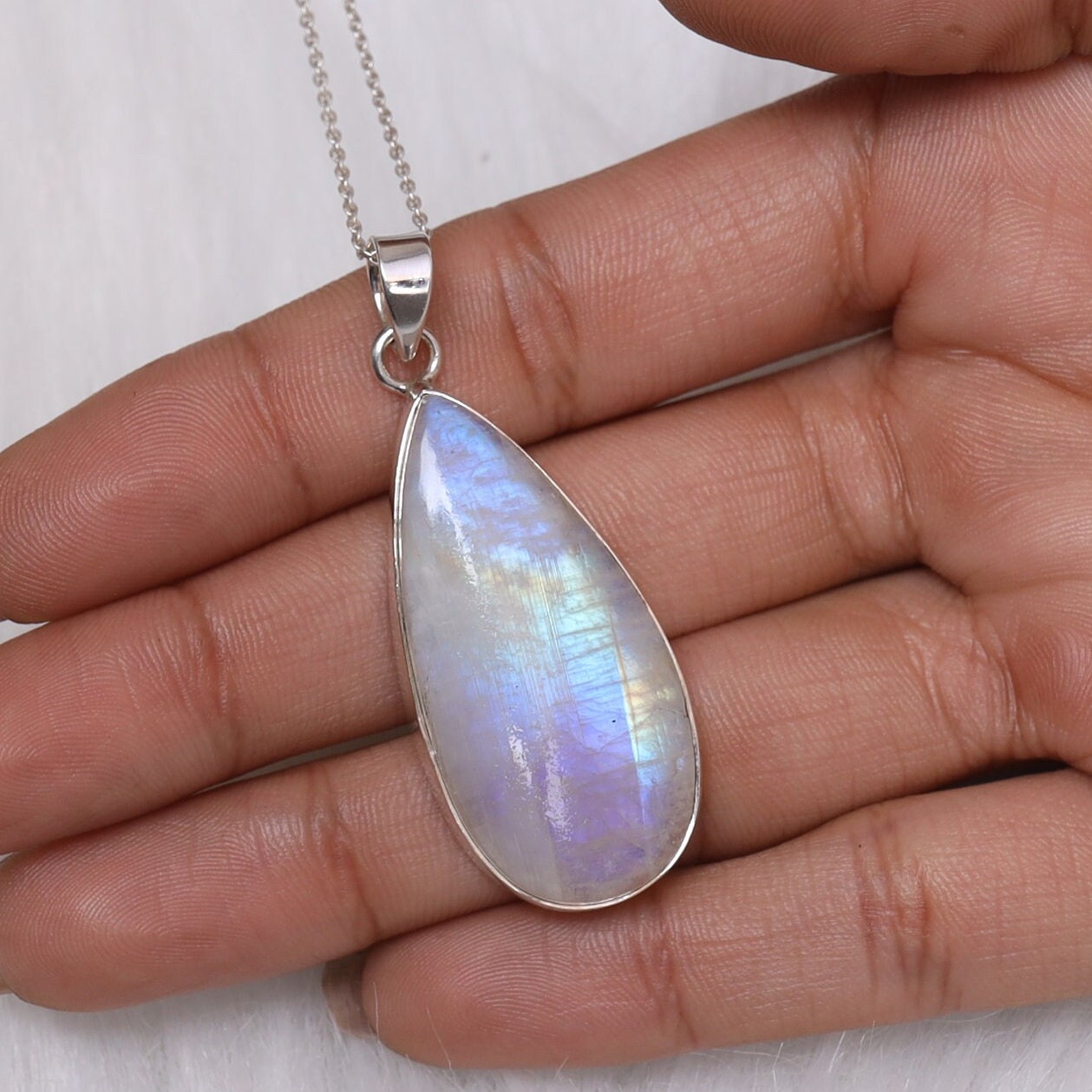 Rainbow Moonstone Sterling Silver Pendant