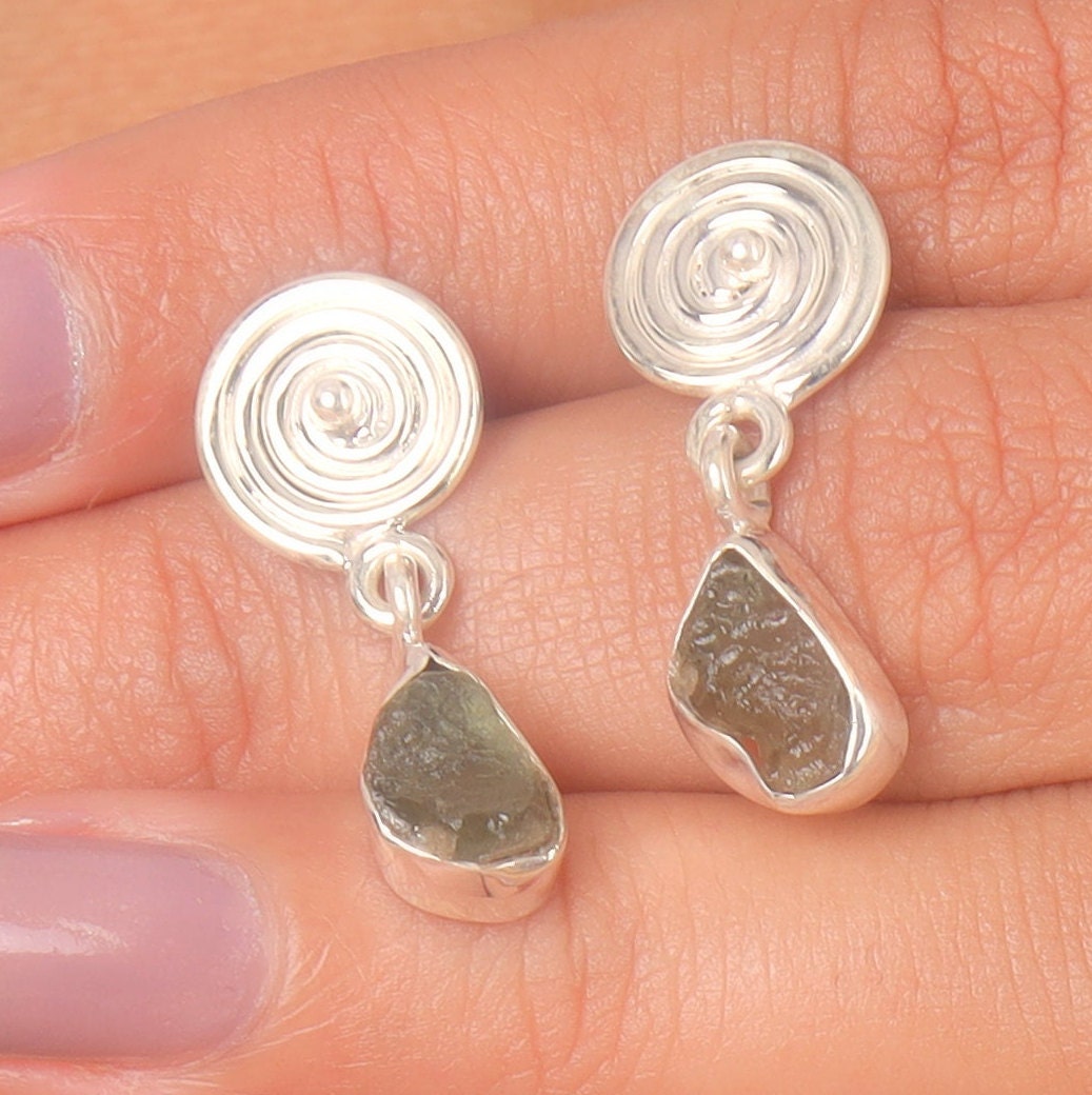 Moldavite Sterling Silver Earrings