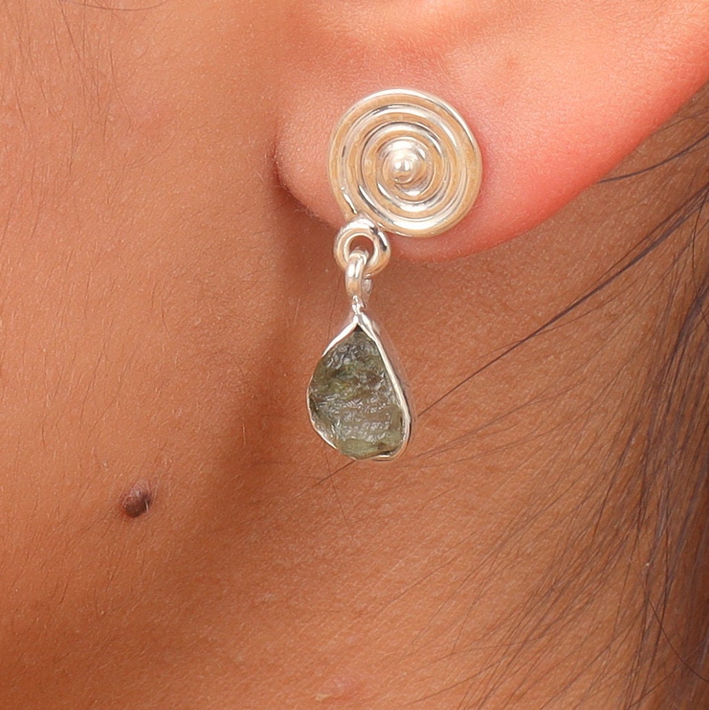 Moldavite Sterling Silver Earrings