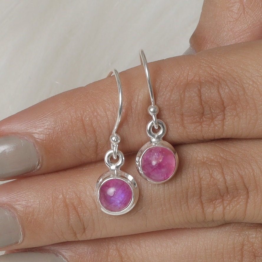 Pink Rainbow Moonstone Sterling Silver Earrings