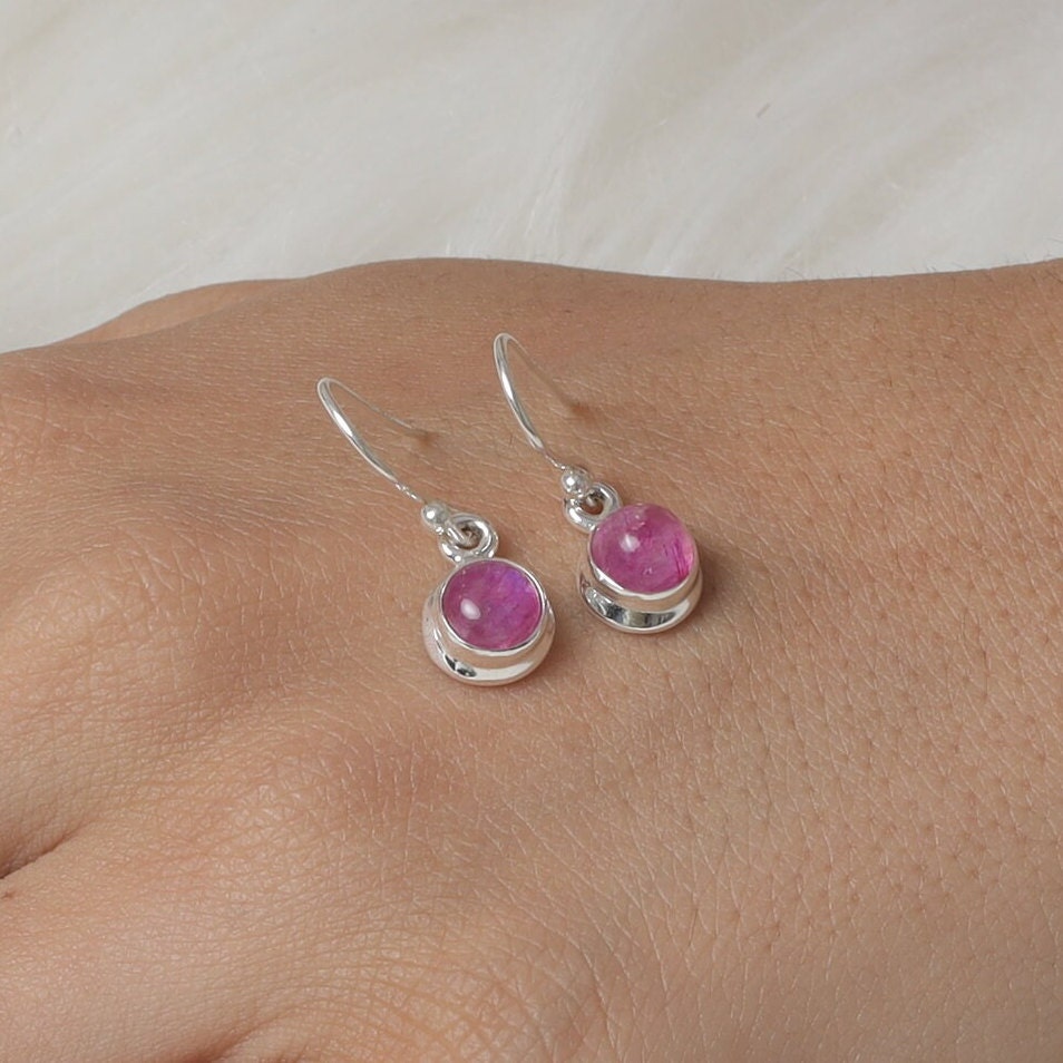 Pink Rainbow Moonstone Sterling Silver Earrings