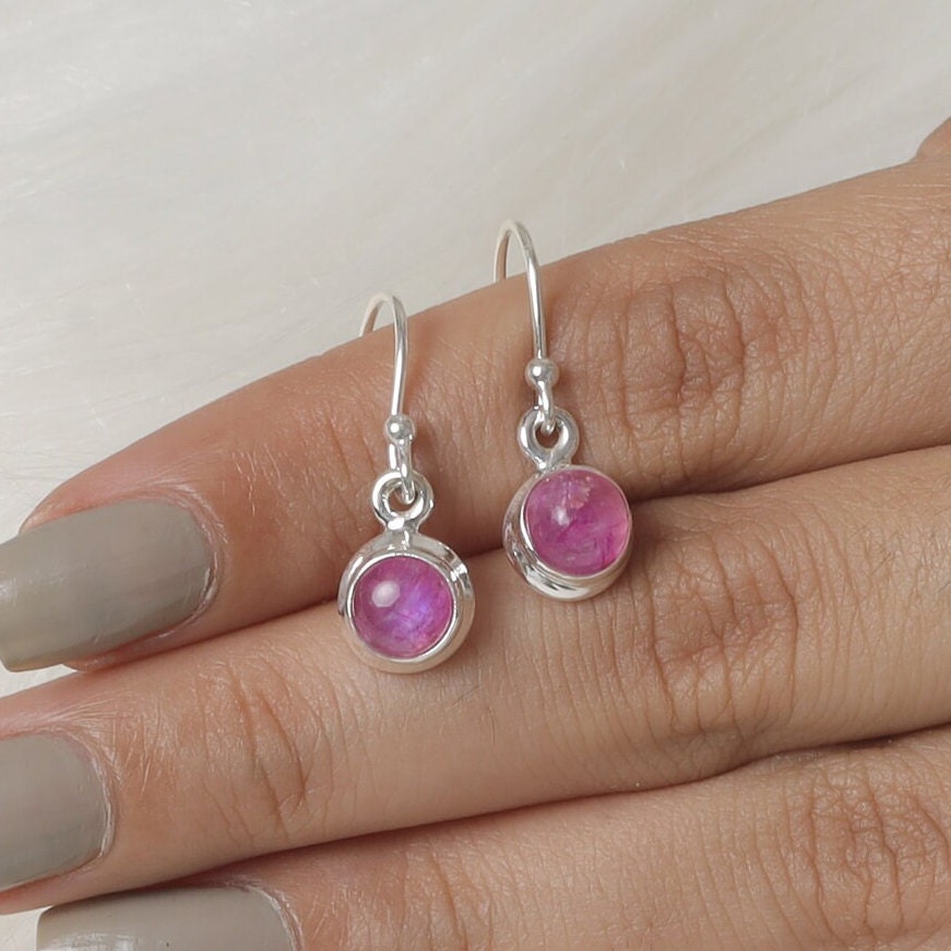 Pink Rainbow Moonstone Sterling Silver Earrings