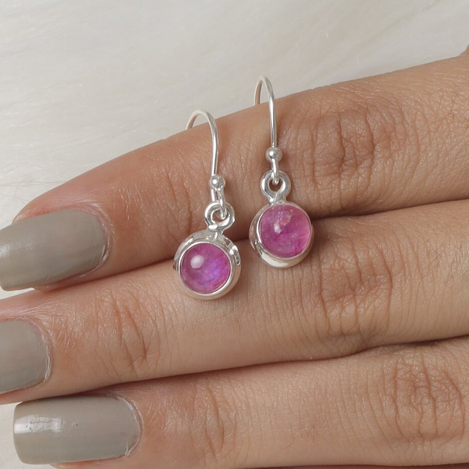 Pink Rainbow Moonstone Sterling Silver Earrings