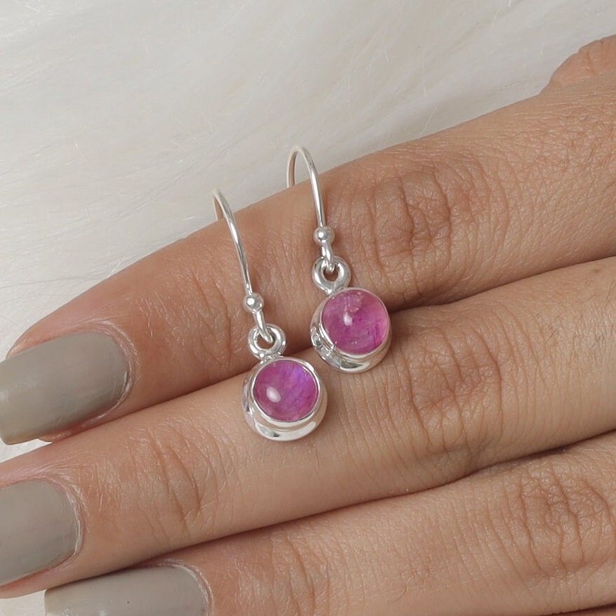 Pink Rainbow Moonstone Sterling Silver Earrings