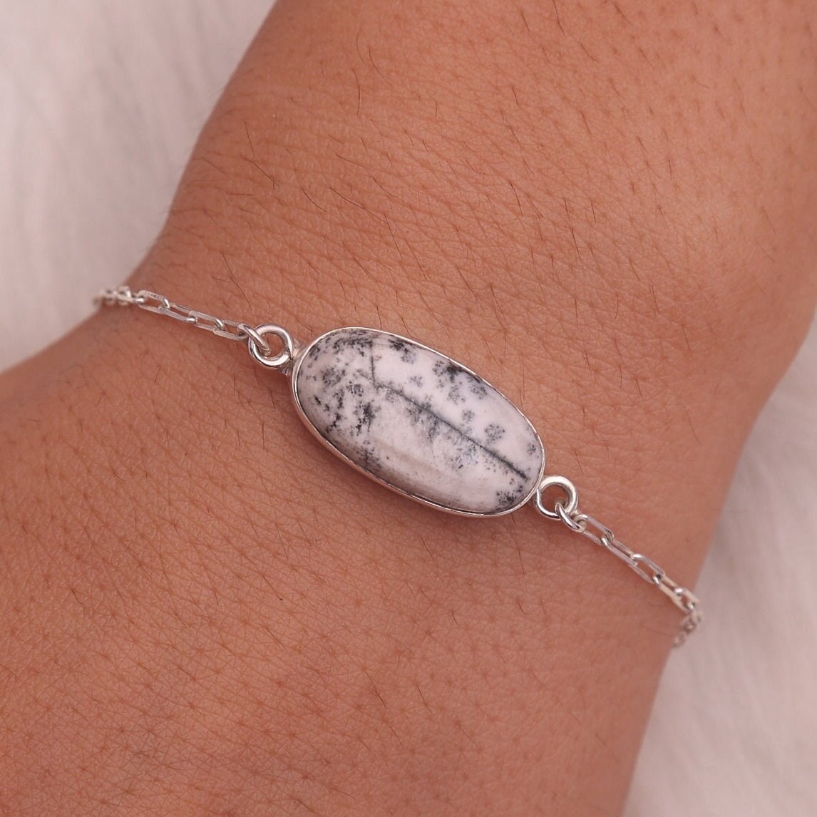 Dendrite Opal Sterling Silver Bracelet