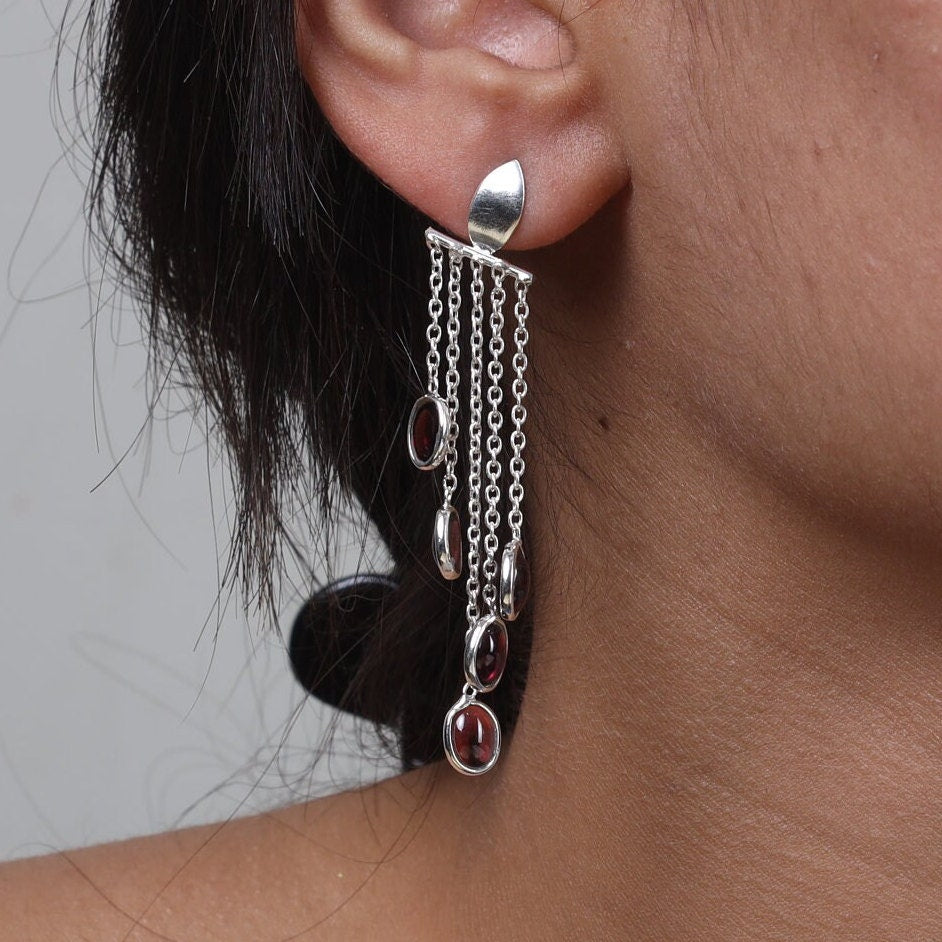 Garnet Sterling Silver Earrings