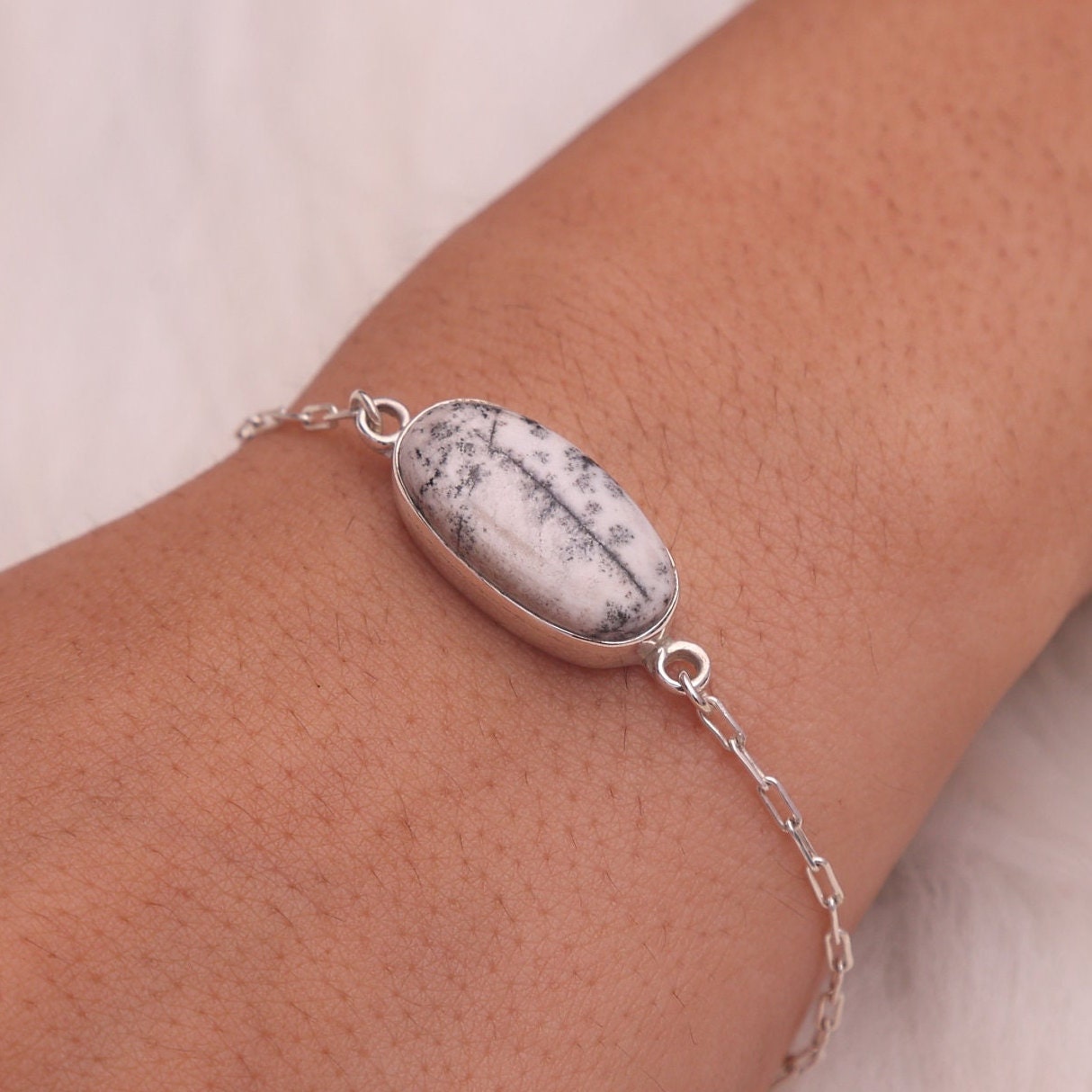 Dendrite Opal Sterling Silver Bracelet