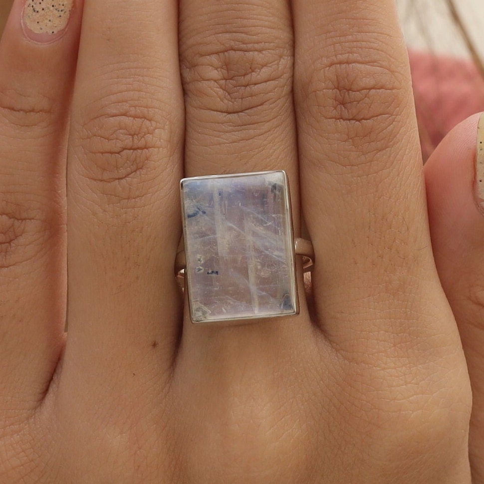 Rainbow Moonstone Sterling Silver Ring