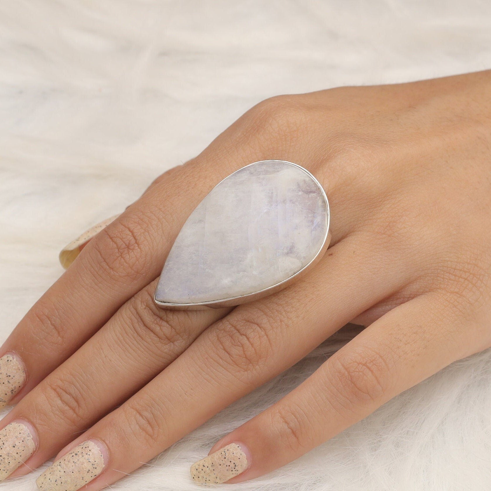 Rainbow Moonstone Sterling Silver Ring