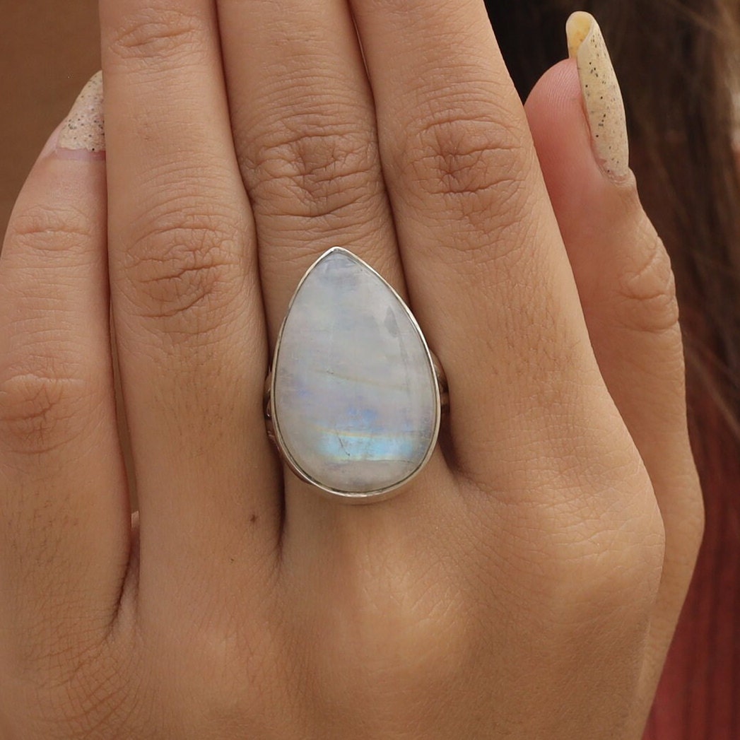 Rainbow Moonstone Sterling Silver Ring