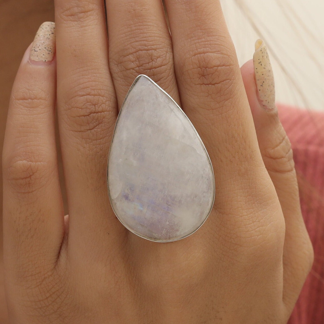 Rainbow Moonstone Sterling Silver Ring