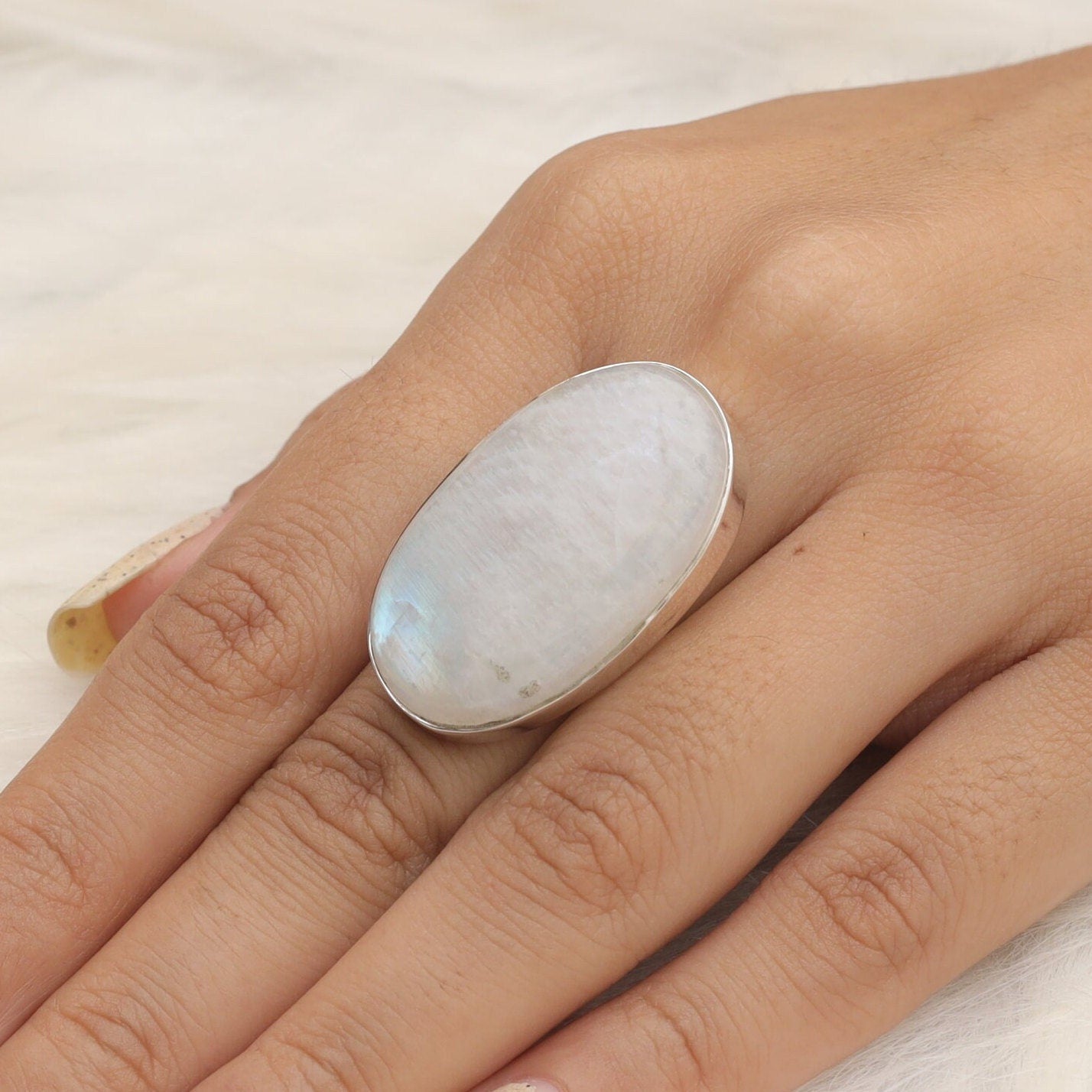 Rainbow Moonstone Sterling Silver Ring